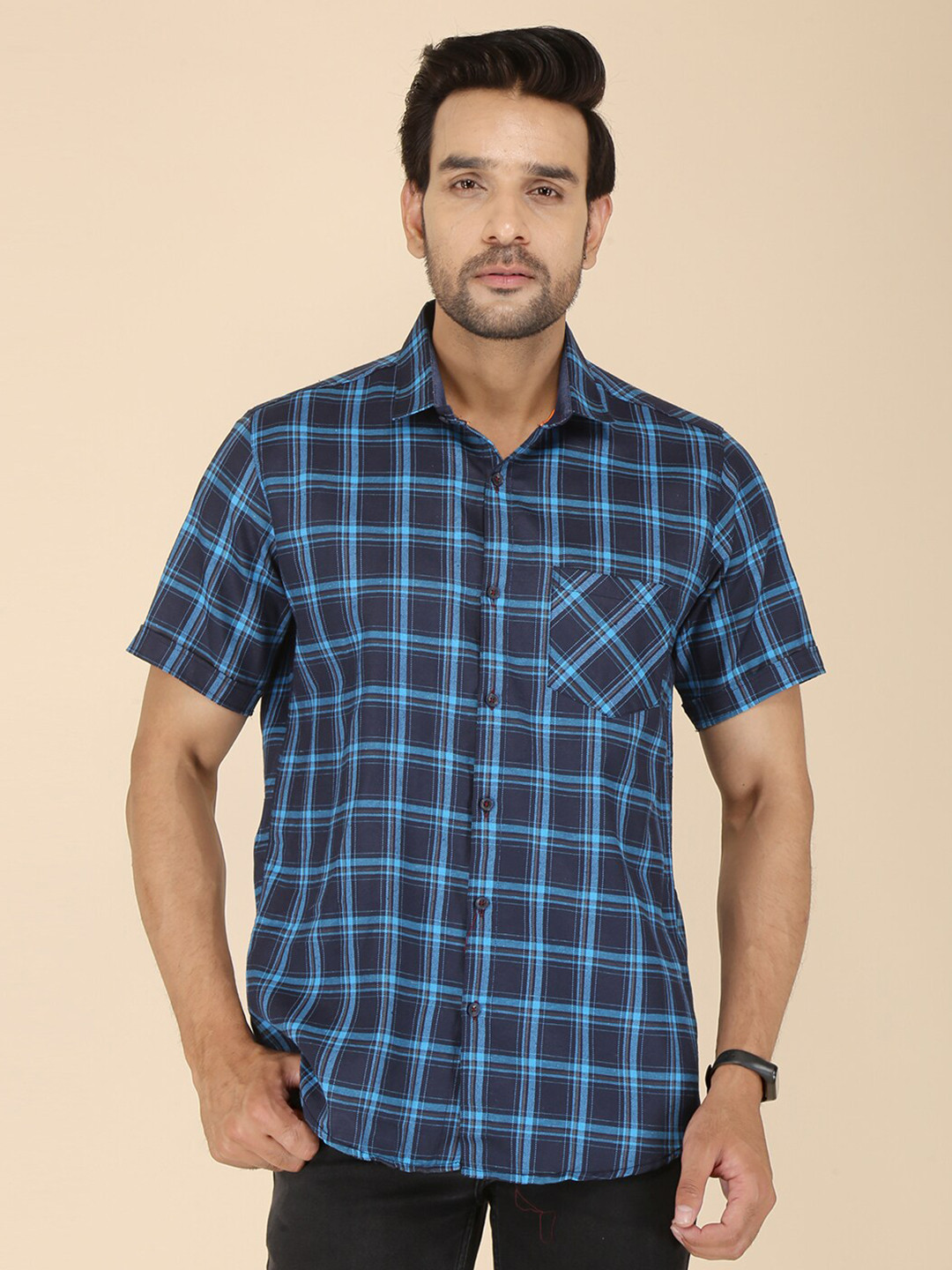 FUBAR Men Blue Modern Tartan Checks Casual Shirt