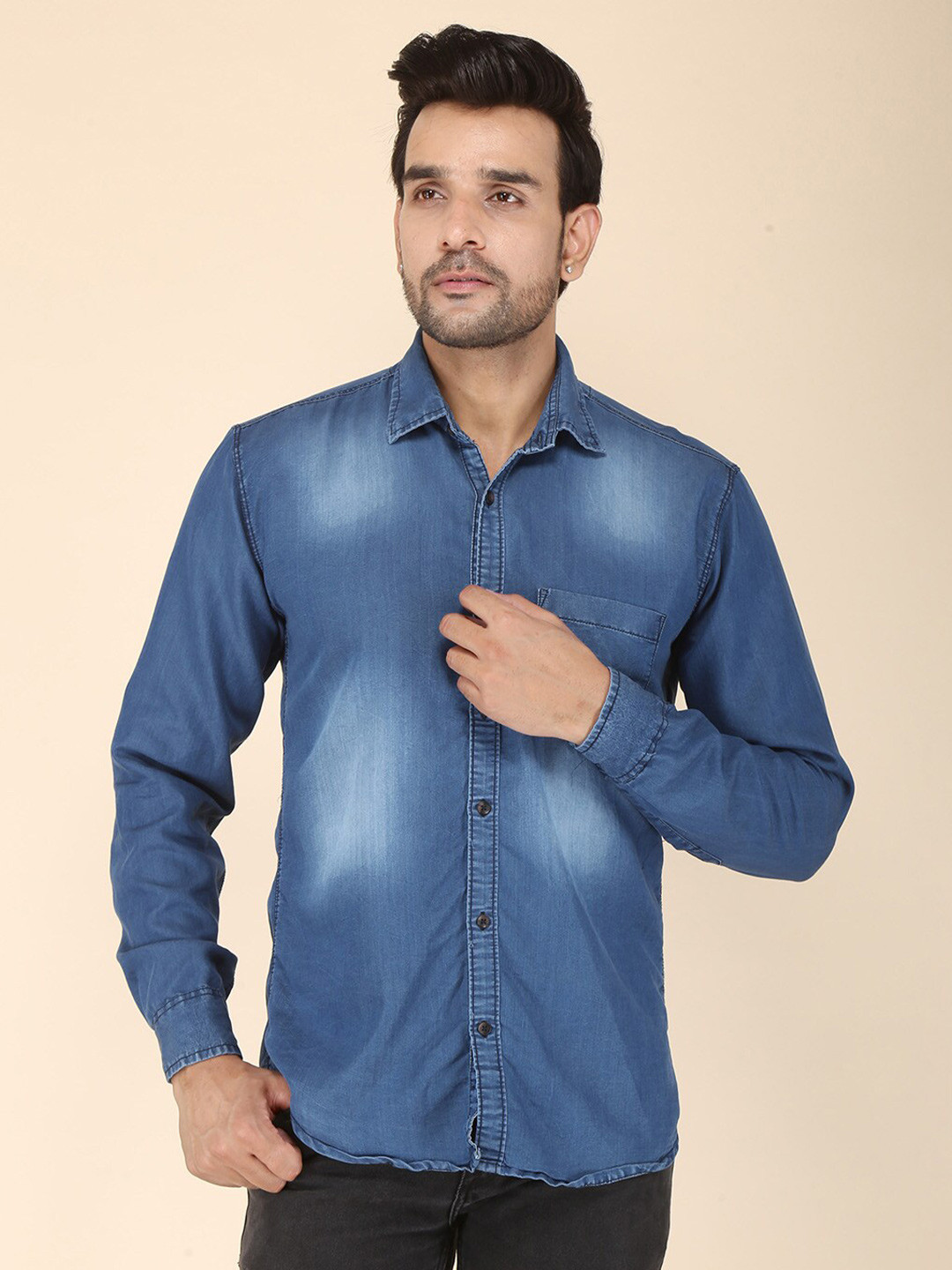 FUBAR Men Blue Modern Faded Casual Shirt