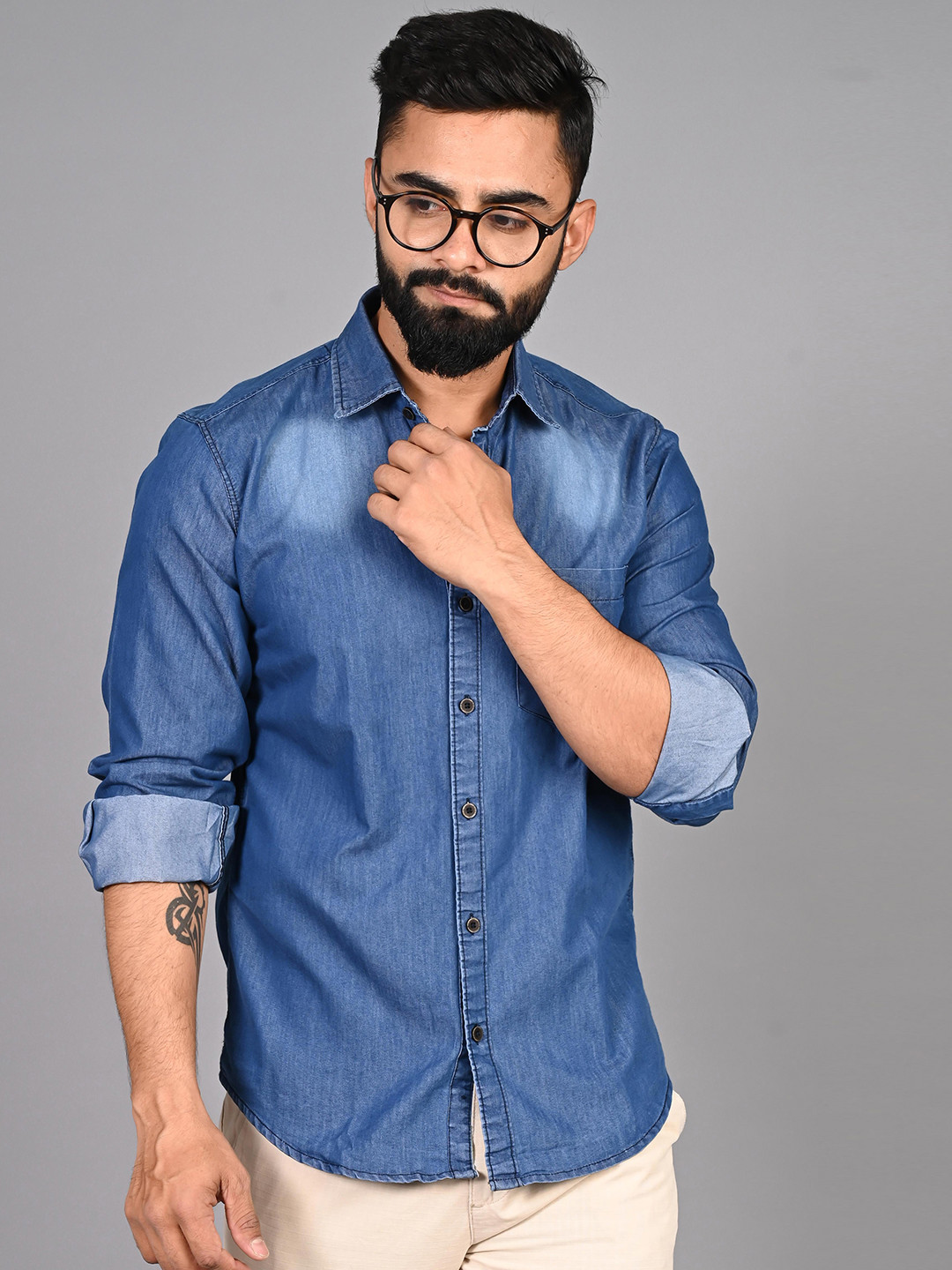 FUBAR Men Navy Blue Modern Faded Casual Shirt