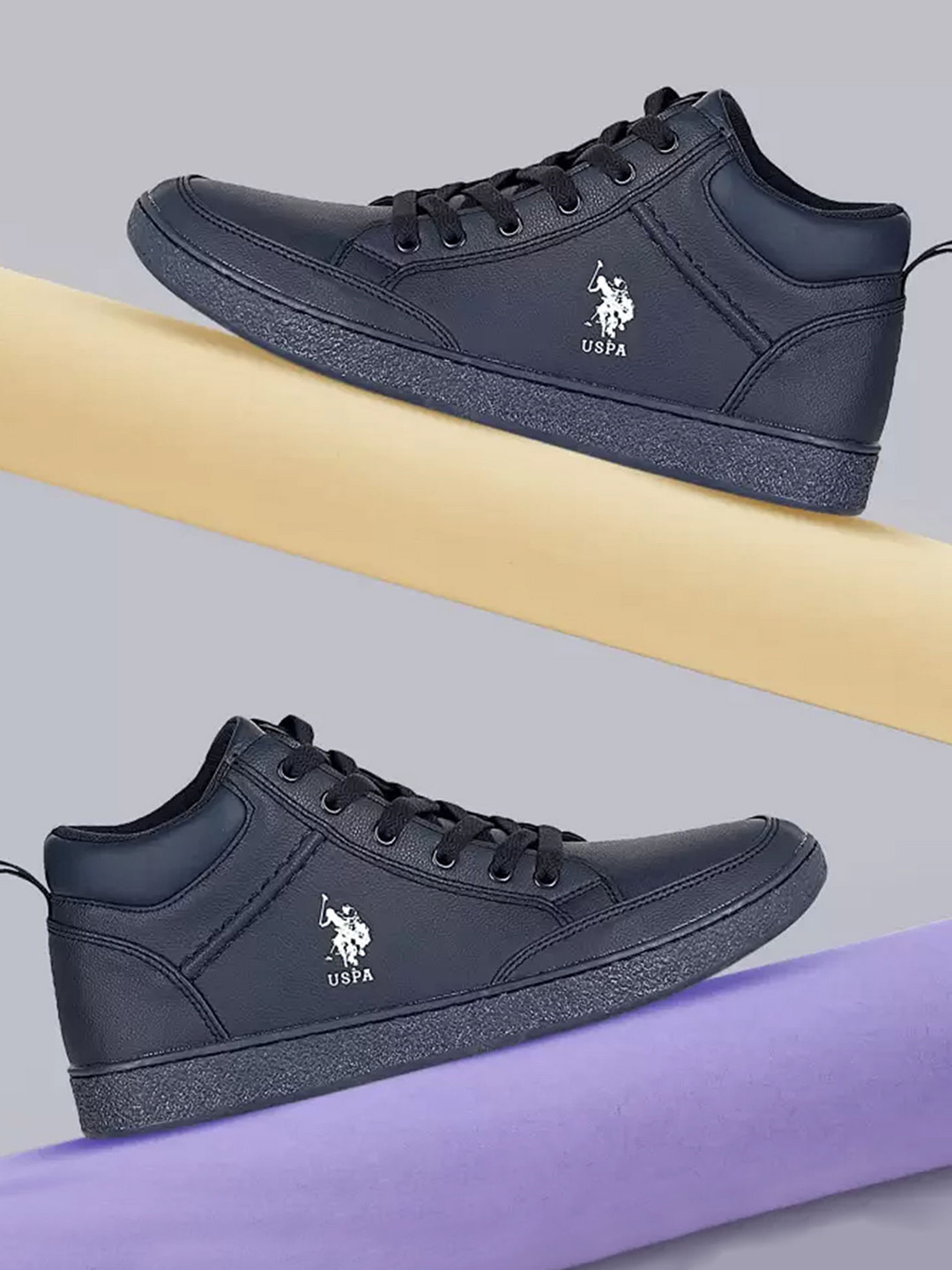 U S Polo Assn Men Navy Blue PU Sneakers