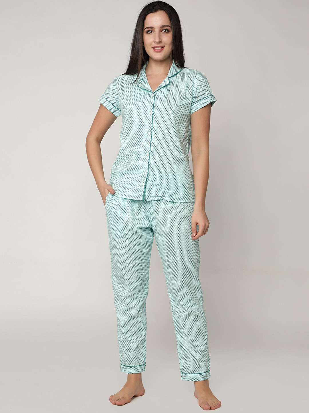 N-Gal Women Sea Green Printed Night suit