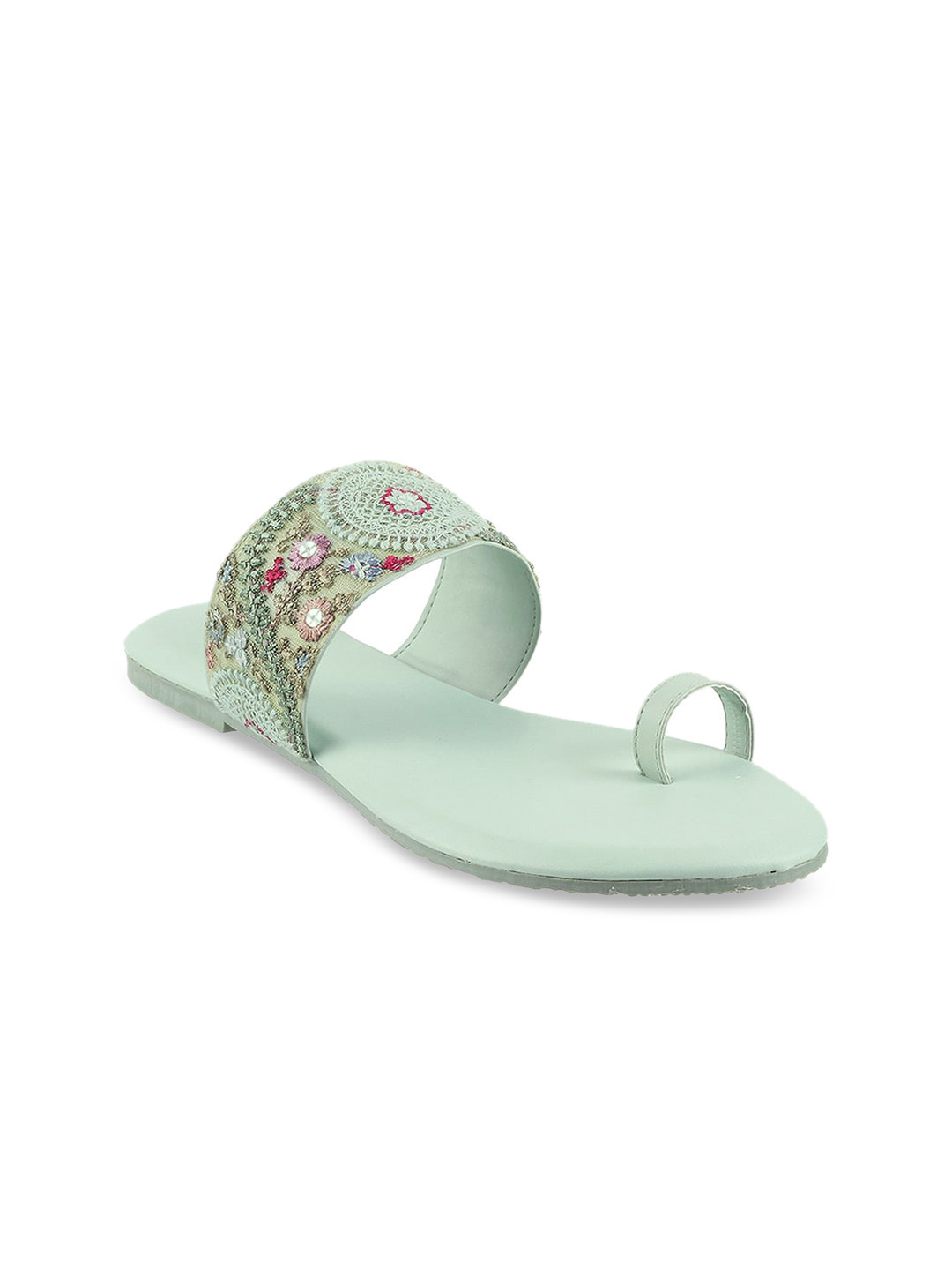 Metro Womens Green Ethnic Emboridery Comfort One Toe Flats