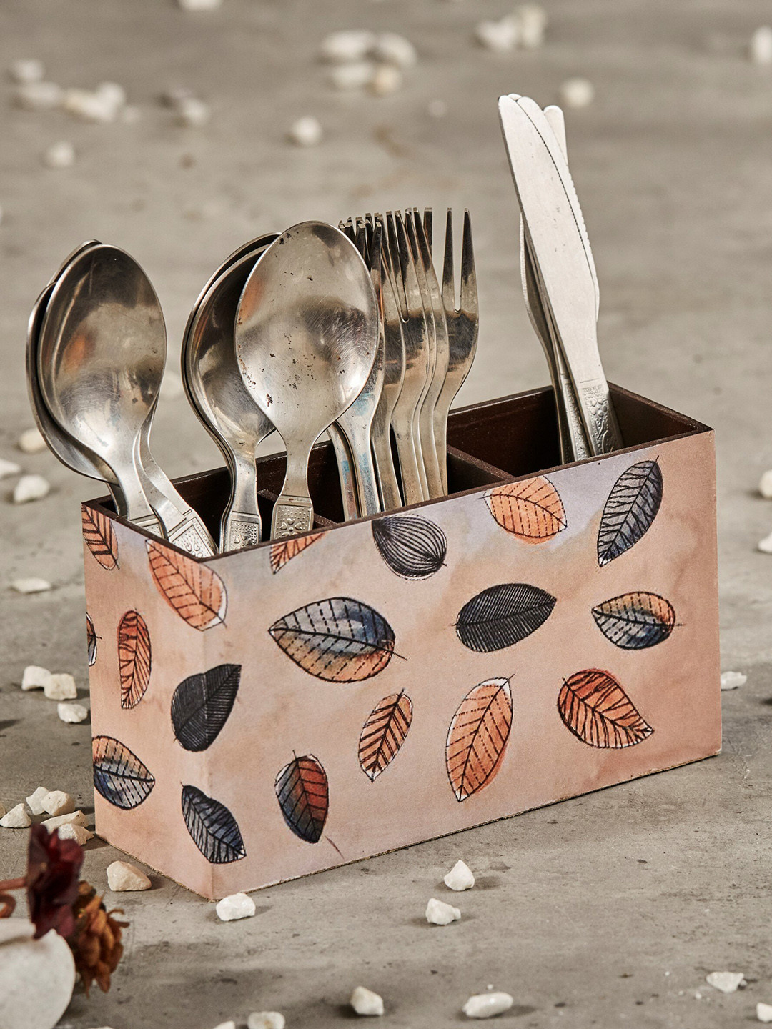 A Tiny Mistake Multi-coloured Leaves Printed Cutlery Holder