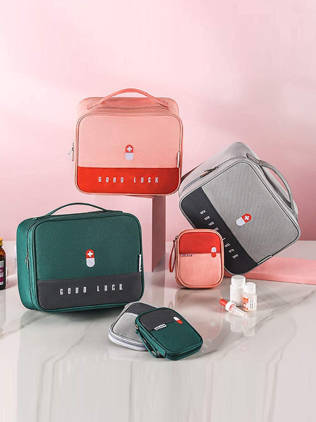 HOUSE OF QUIRK Pink Portable First Aid Empty Kit & Medicine Bag Organisers