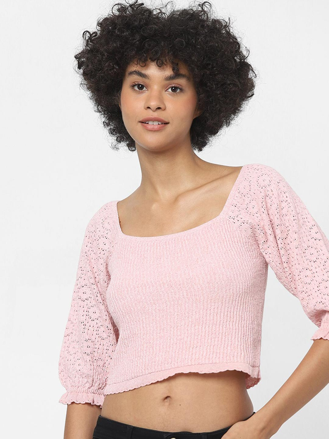ONLY Pink Bishop Sleeves Crop Top