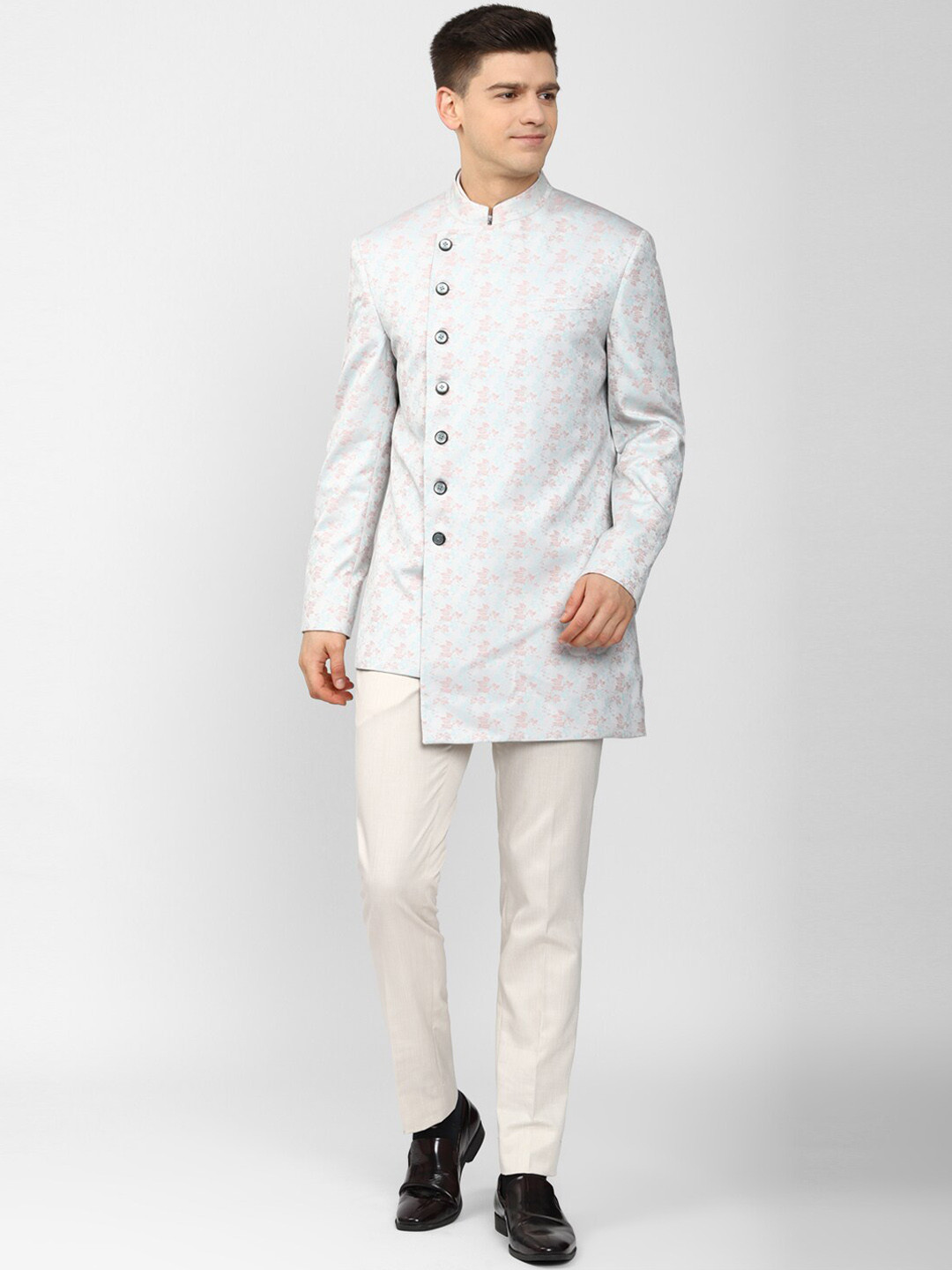 Peter England Elite Men Blue Printed Ethnic 2-Piece Suit