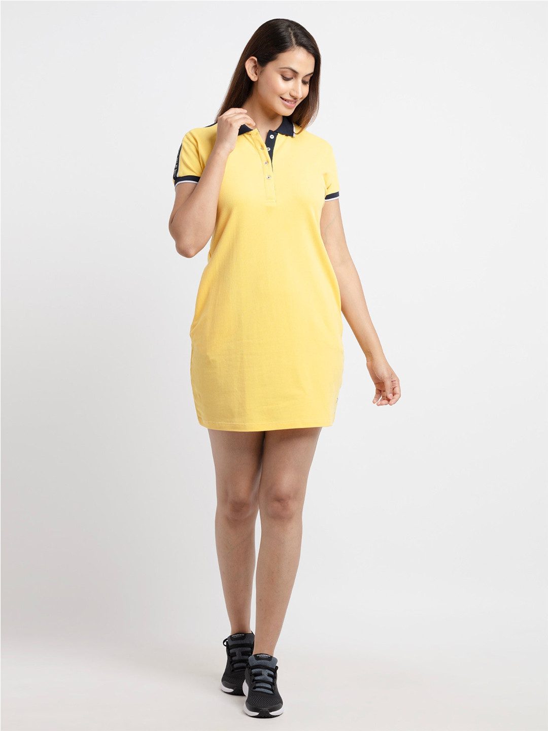 Status Quo Yellow Solid T-shirt Mini Dress