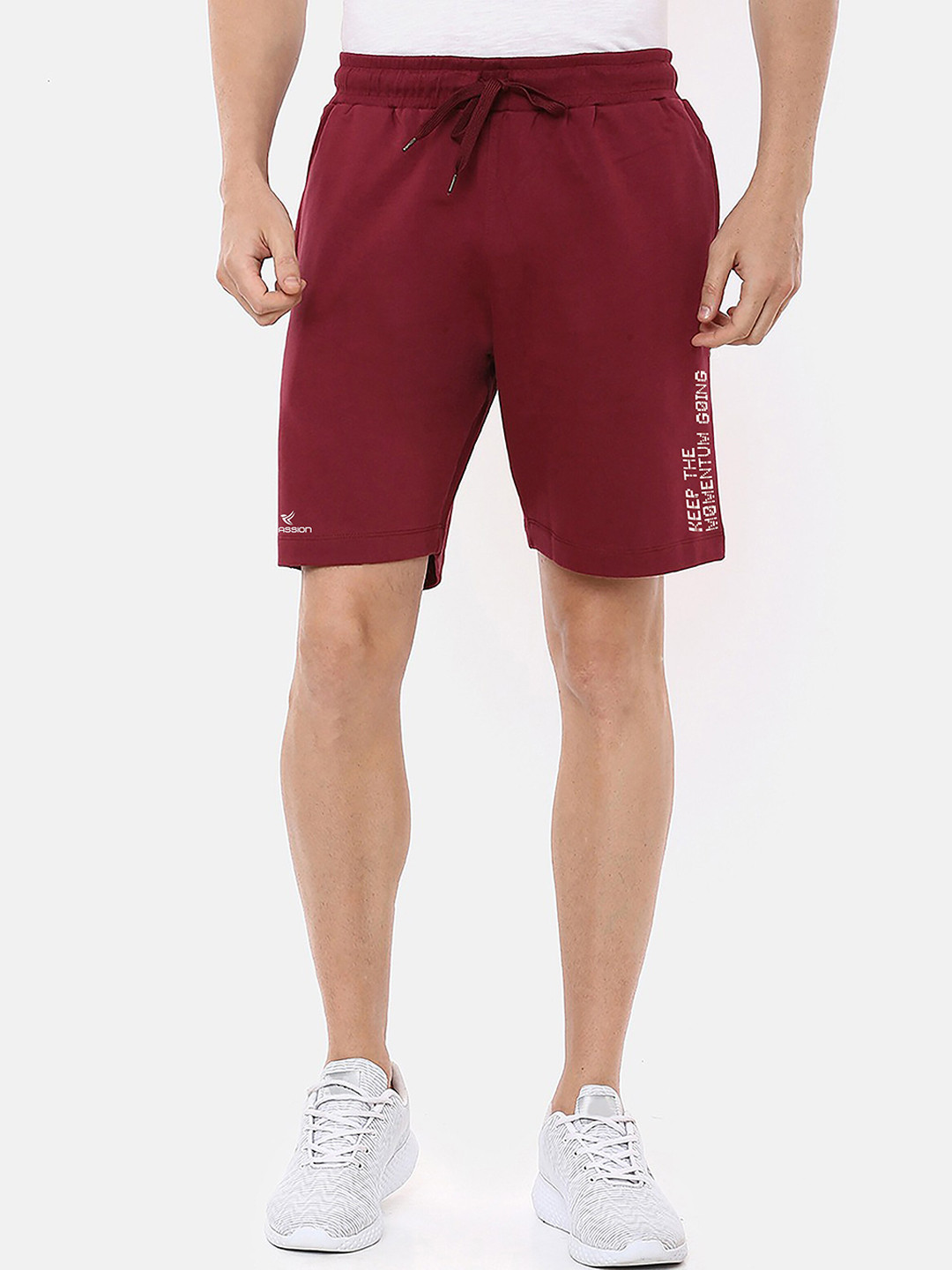 Dpassion Men Maroon Typography Printed Training or Gym Sports Shorts