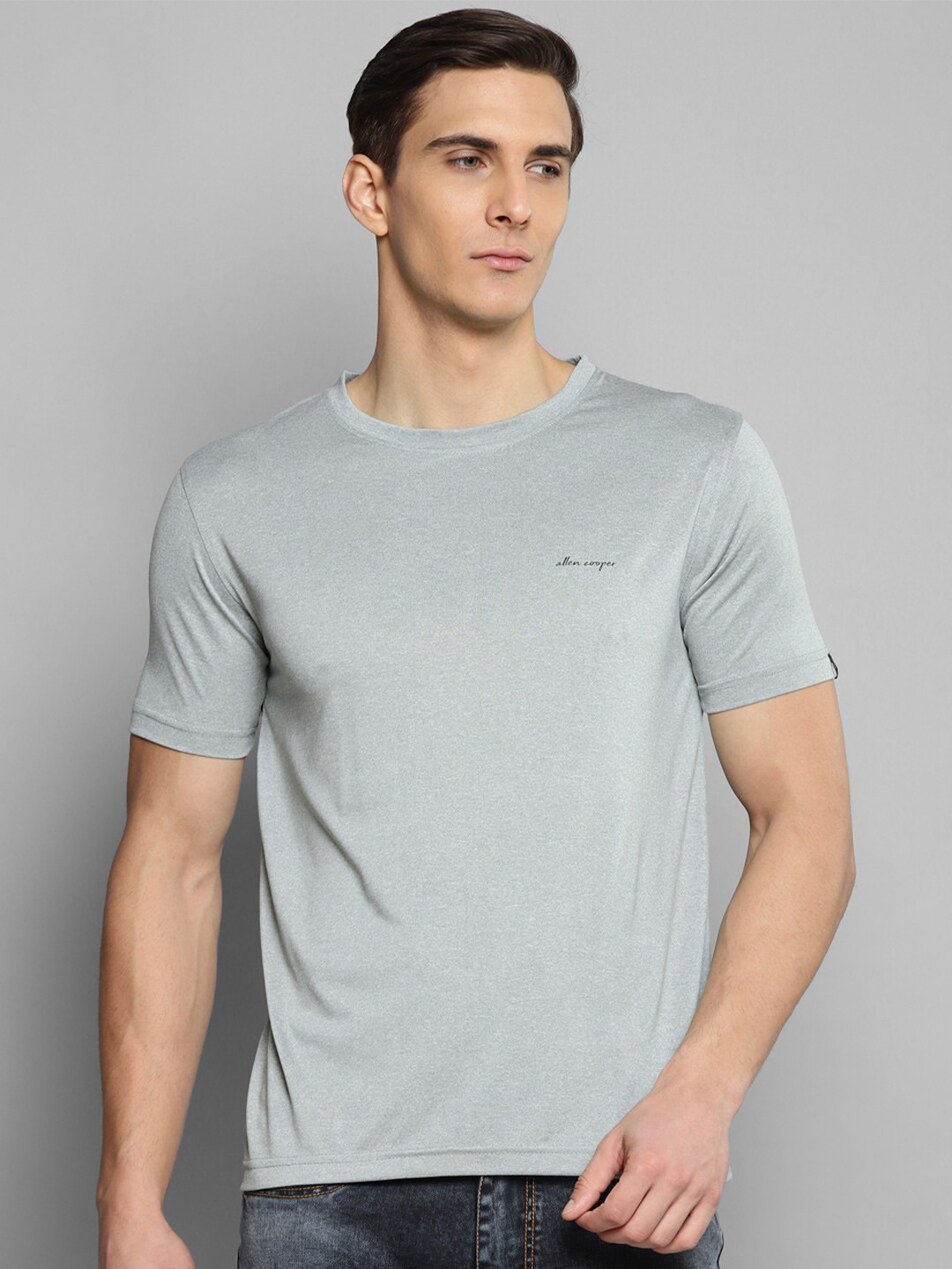 Allen Cooper Men Grey Solid Rapid-Dry T-shirt
