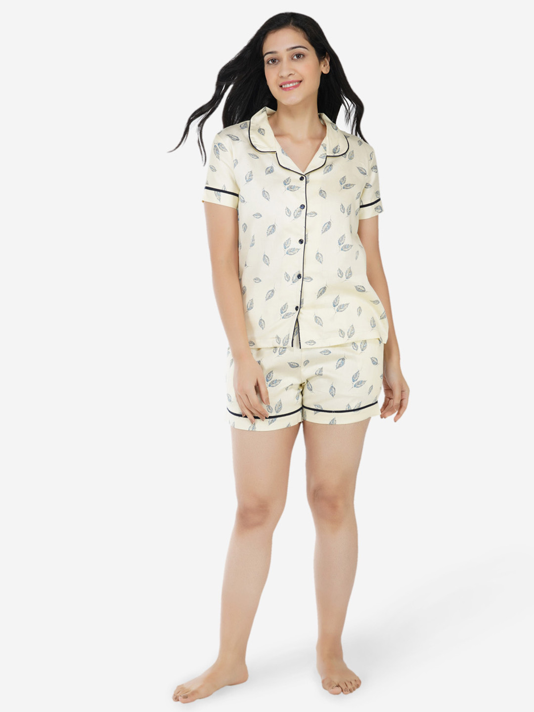 ARTEMIS Women Cream-Coloured & Black Printed Night Suit