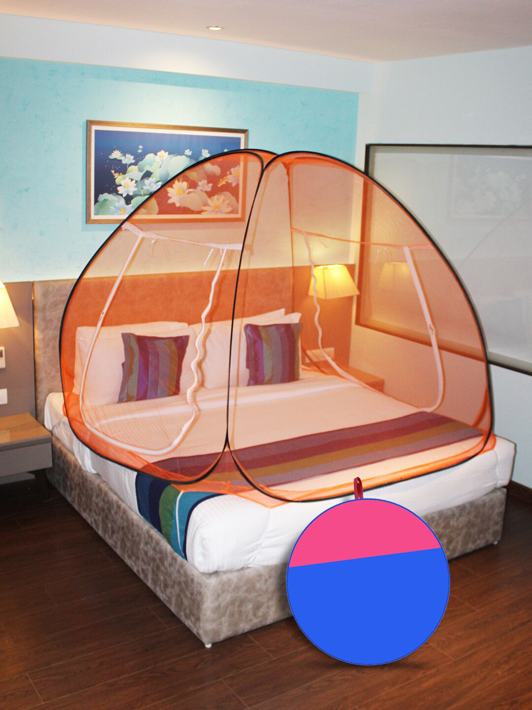 Silver Shine Orange Solid Foldable Mosquito Net