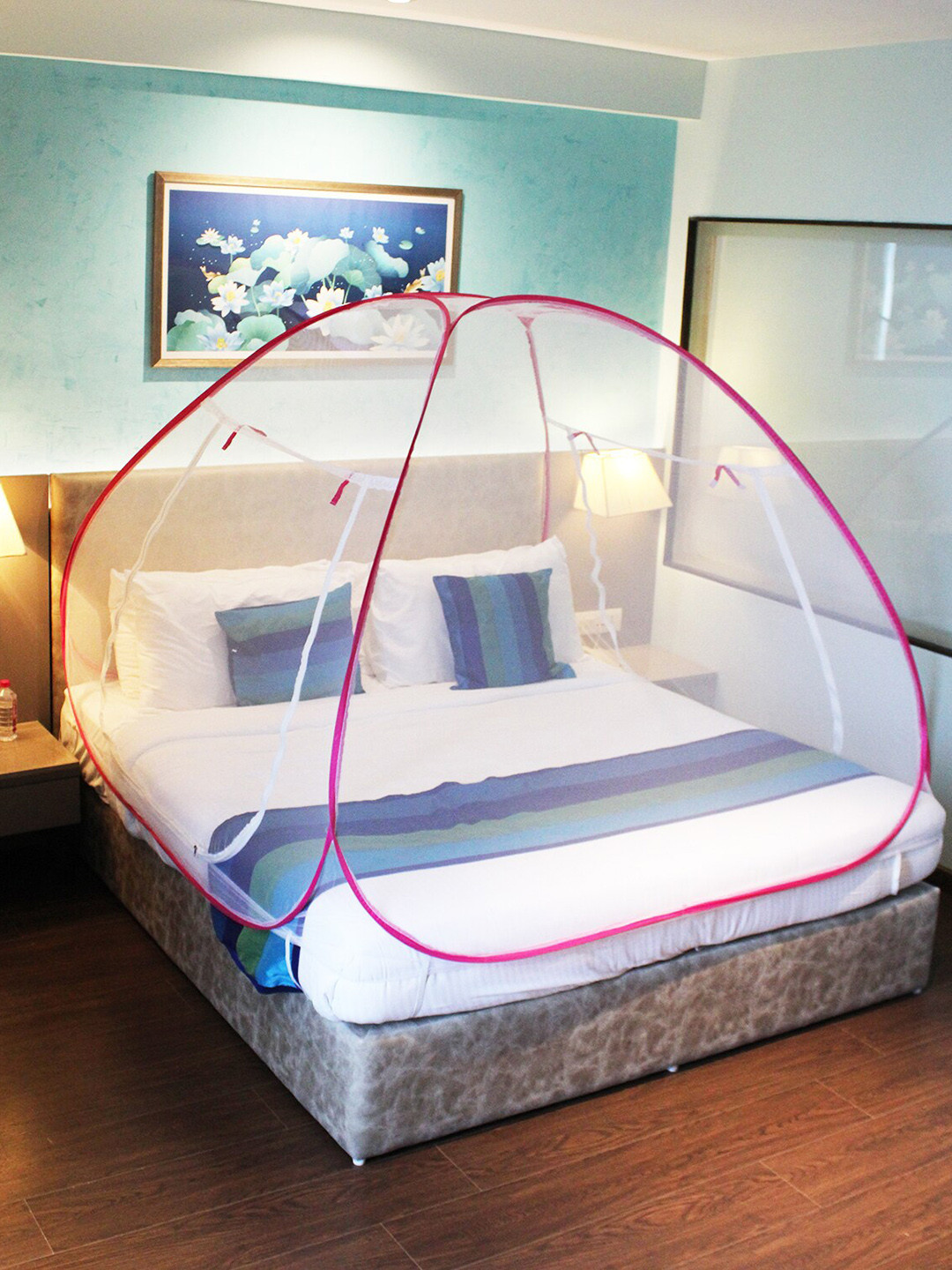 Silver Shine Pink Solid Foldable King-Size Mosquito Net