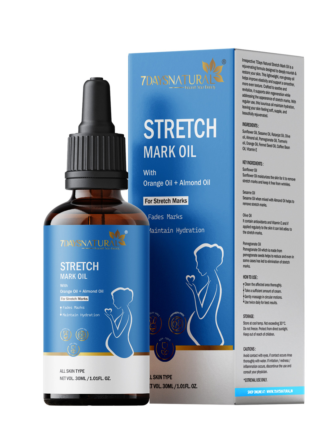 7DAYSNATURAL Stretch Mark Removal Oil - Heals Scars & Repairs Skin - 30ml