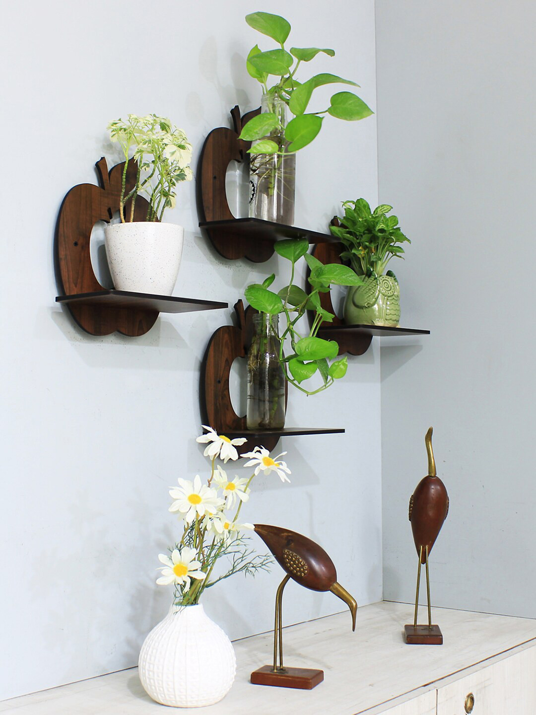 RANDOM Set Of 4 Coffee Brown Apple Shaped Wall Hanging Planters