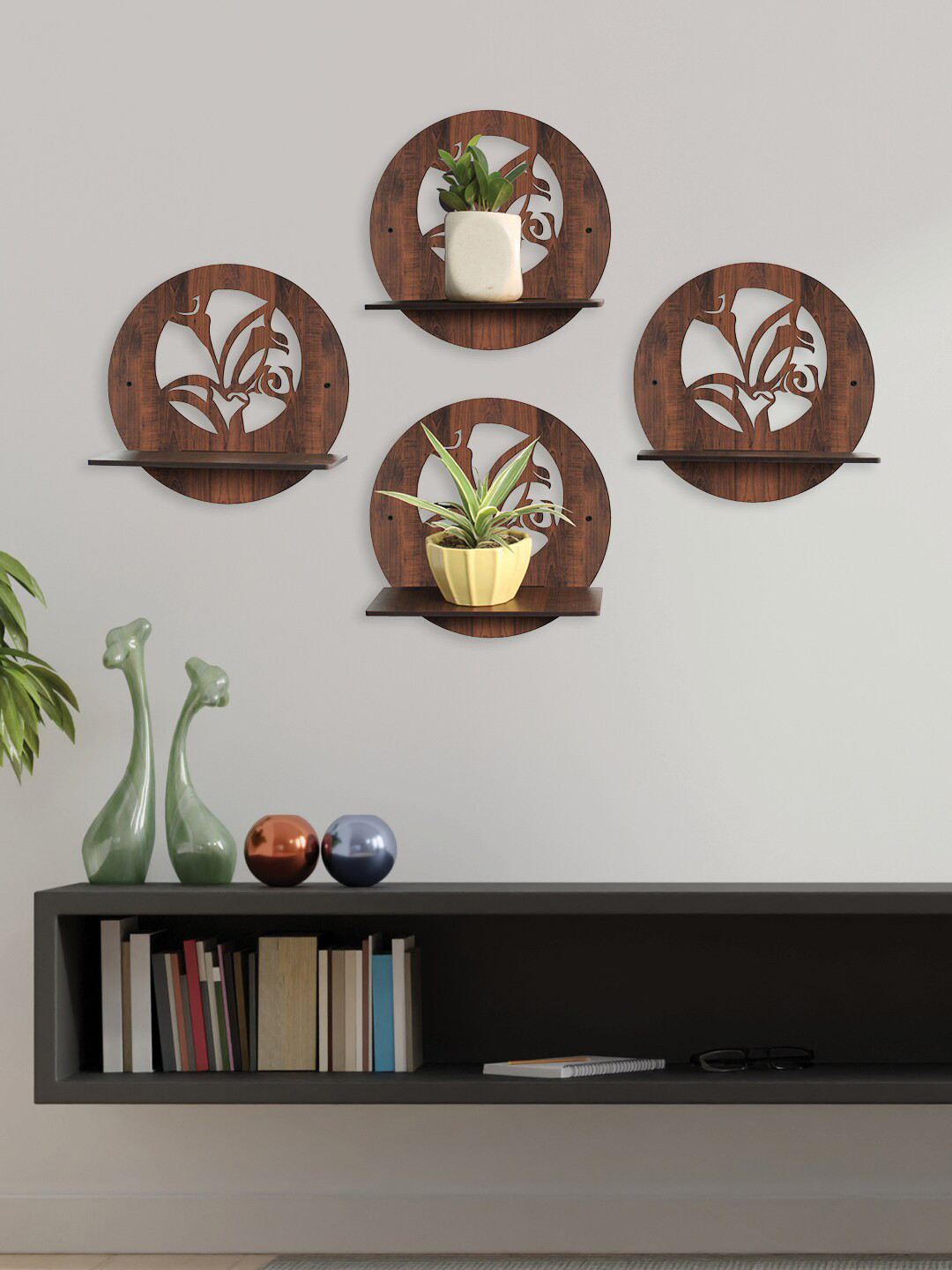 RANDOM Set Of 4 Coffee Brown Wooden Planters