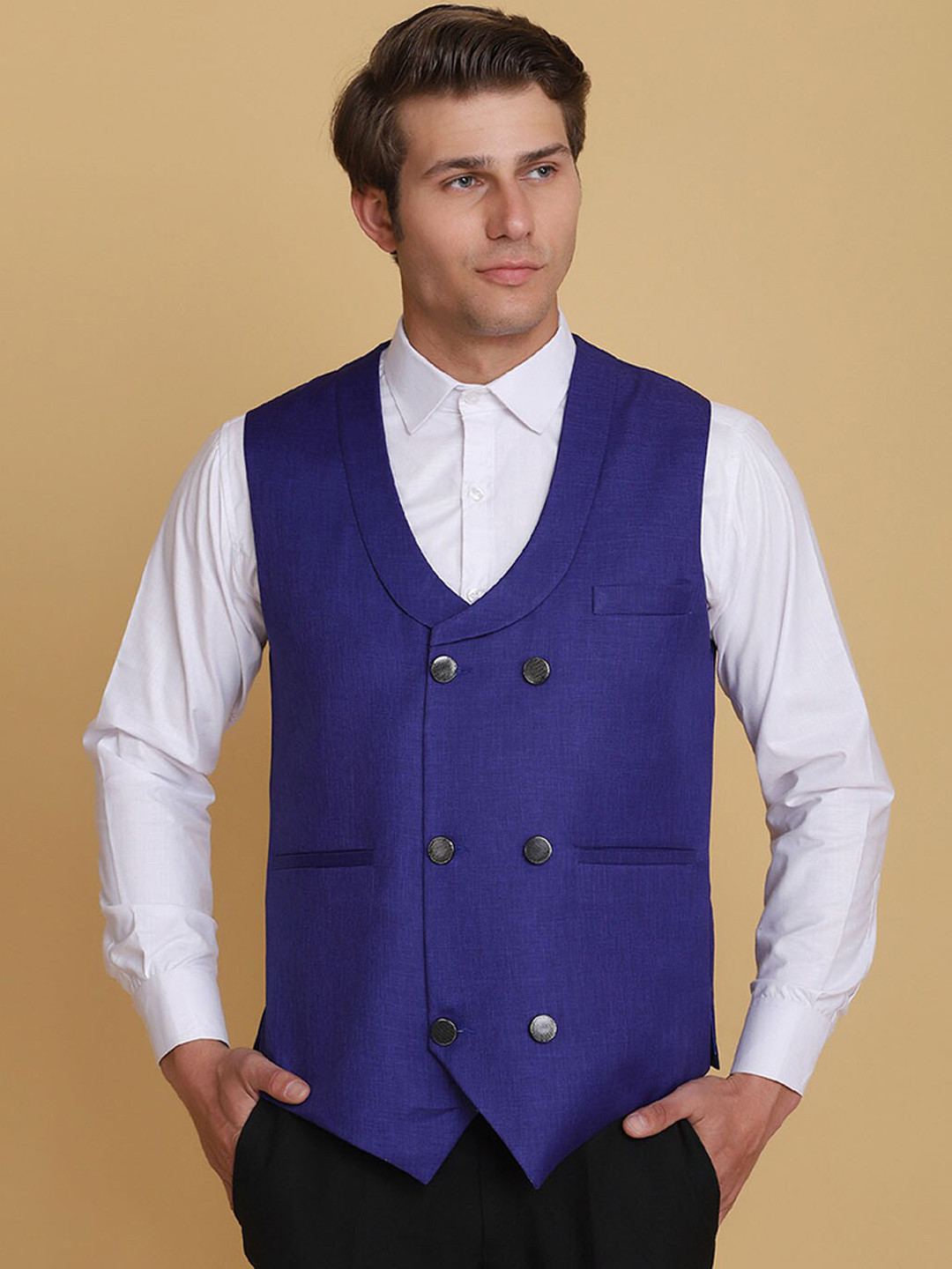 TAHVO Men Purple Solid  Waistcoat