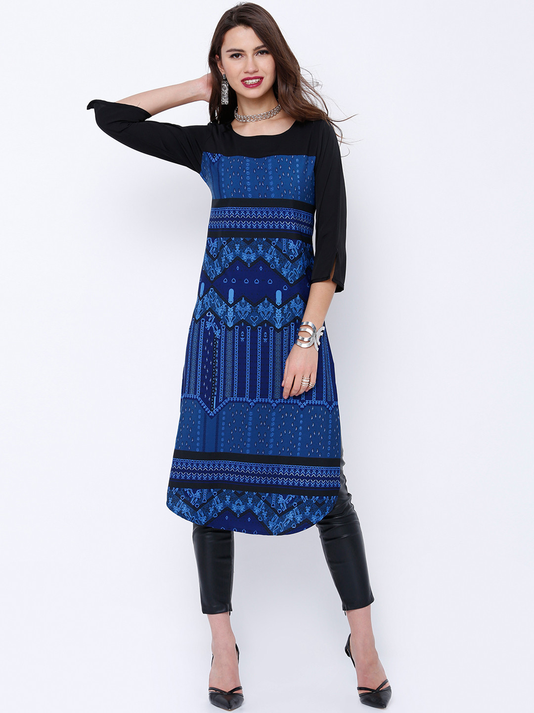 Vishudh Navy & Black Printed Kurta