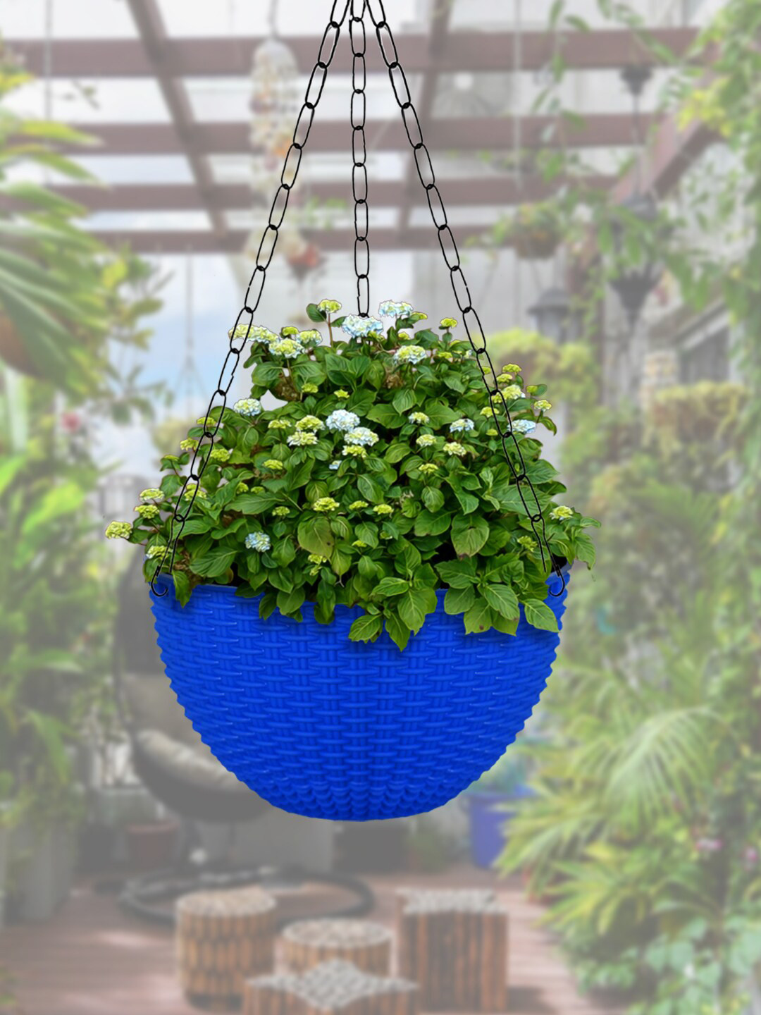 Kuber Industries Set Of 3 Blue Hanging Flower Pot Garden Accessories