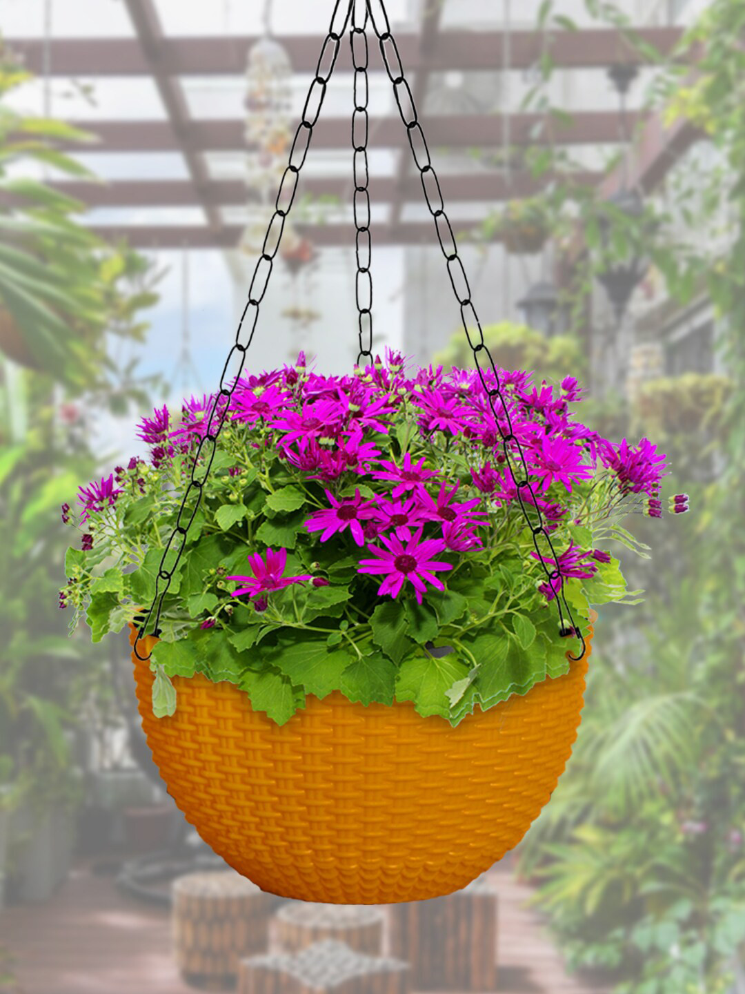 Kuber Industries Yellow Set Of 3 Large Plastic Hanging Flower Pot