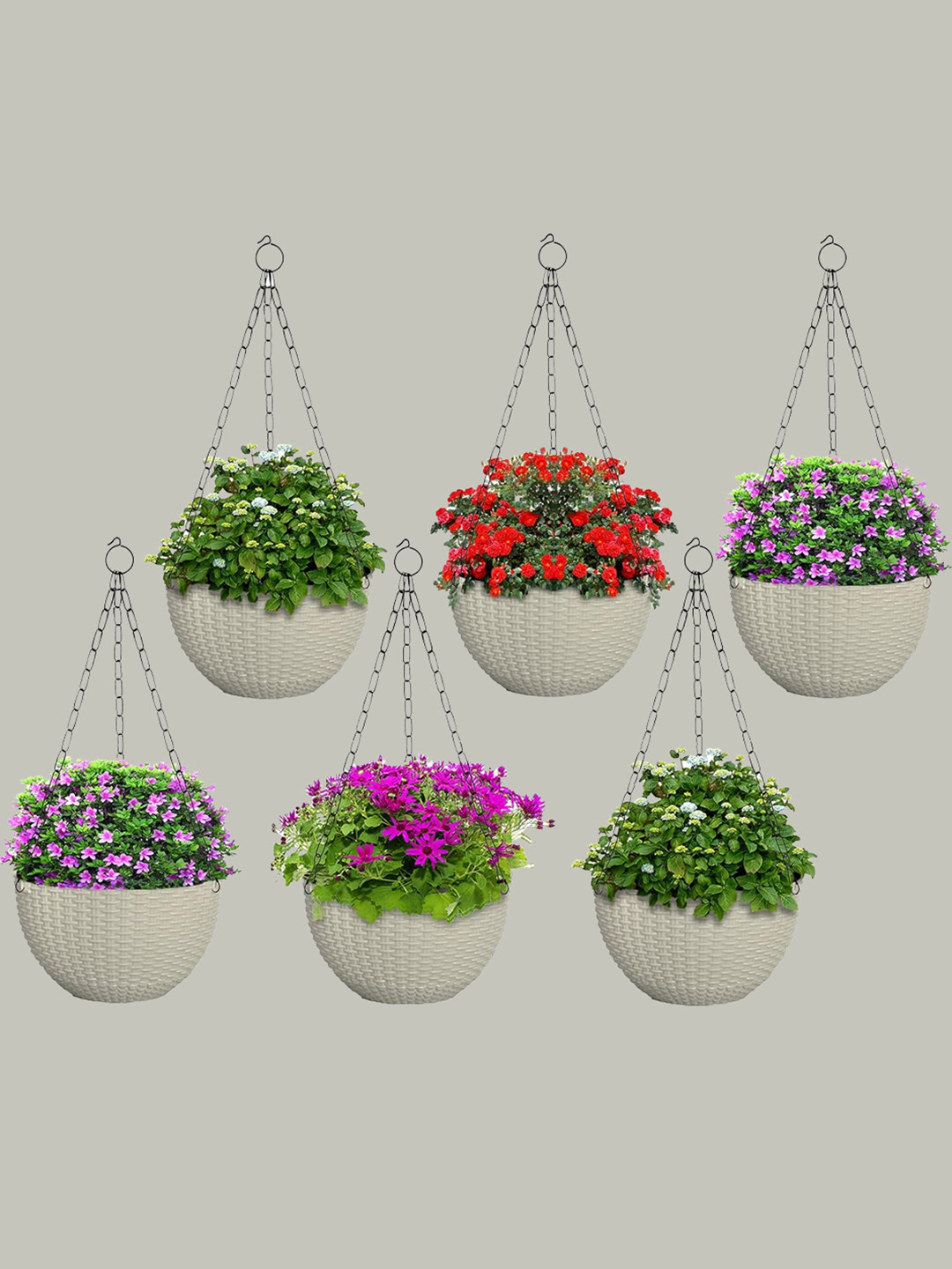 Kuber Industries Large Plastic Hanging Flower Pot for Balcony wall Set of 6 20x20x59 cm