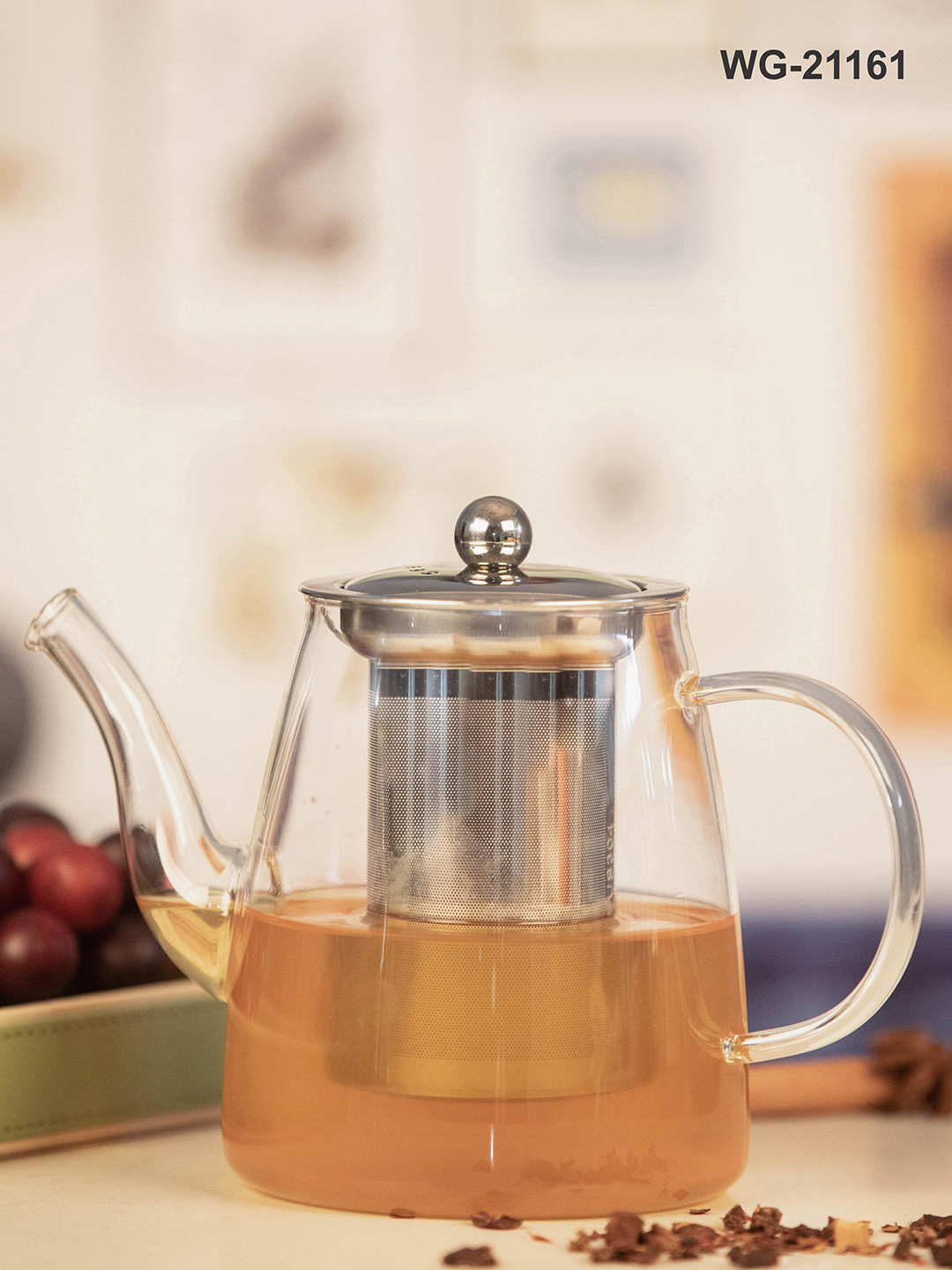 White Gold Transparent Dishwasher Safe Glass Kettle With Steel Lid 800 ml