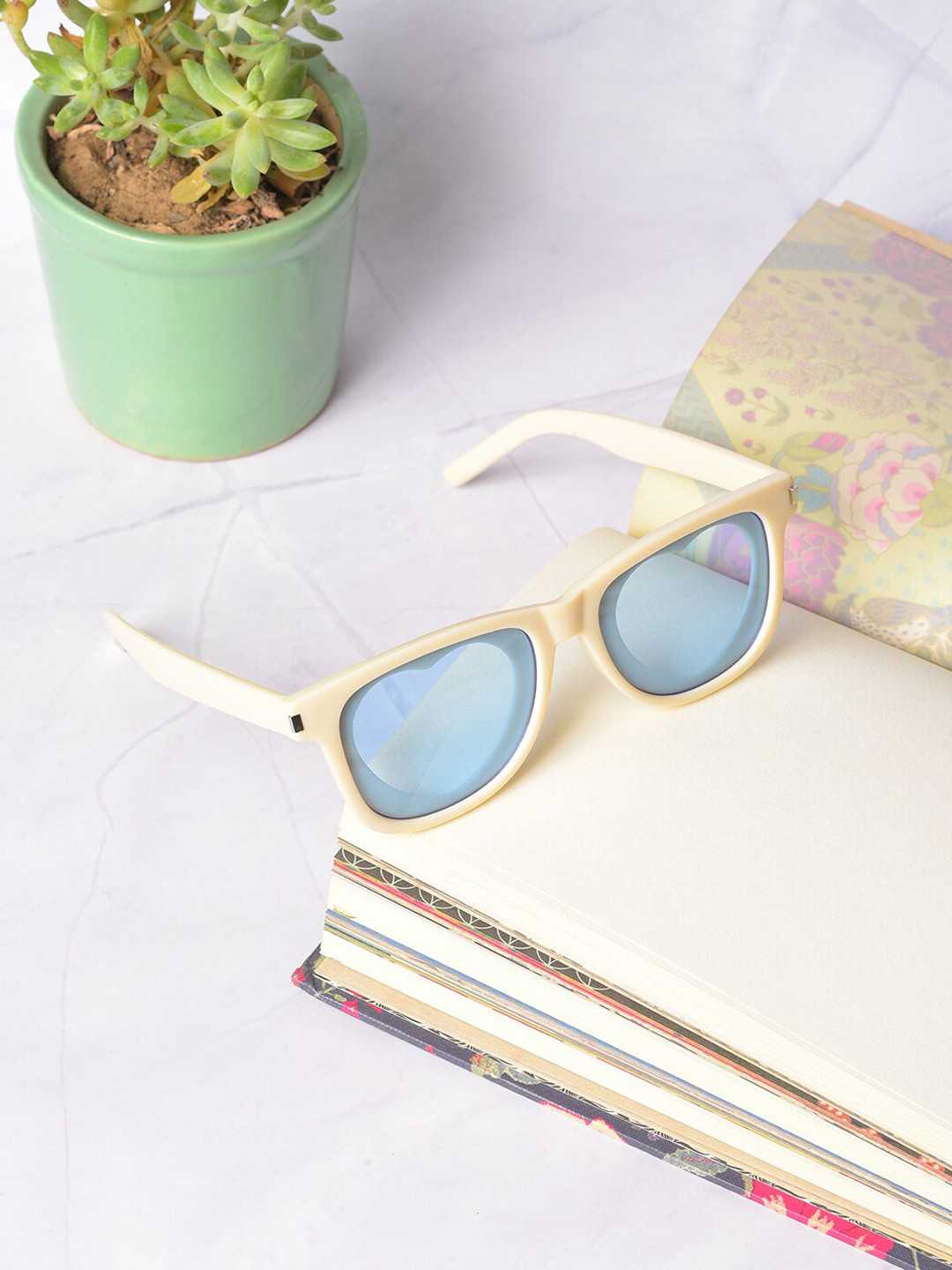 HAUTE SAUCE   Women Blue Lens & Cream Square Sunglasses SS22_HSSG1021