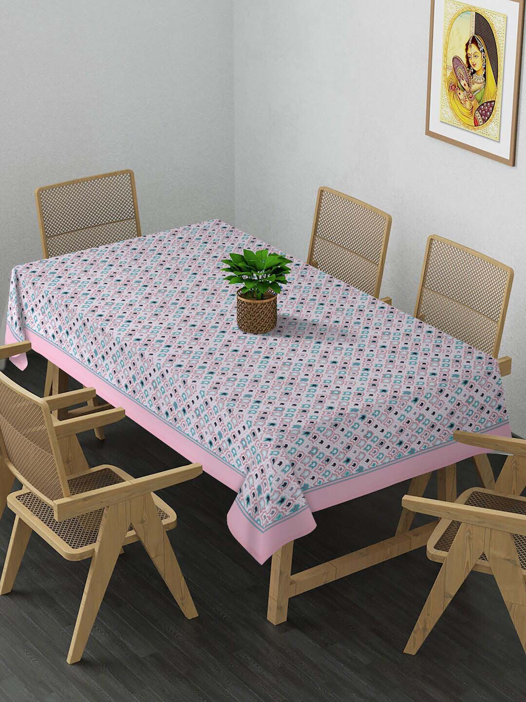 Alina decor Peach-Coloured Printed Table Cover