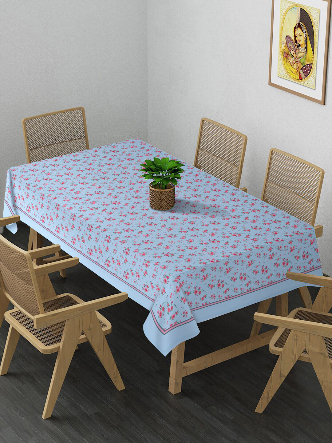Alina decor Blue & Red Floral Printed 4 Seater Table Covers