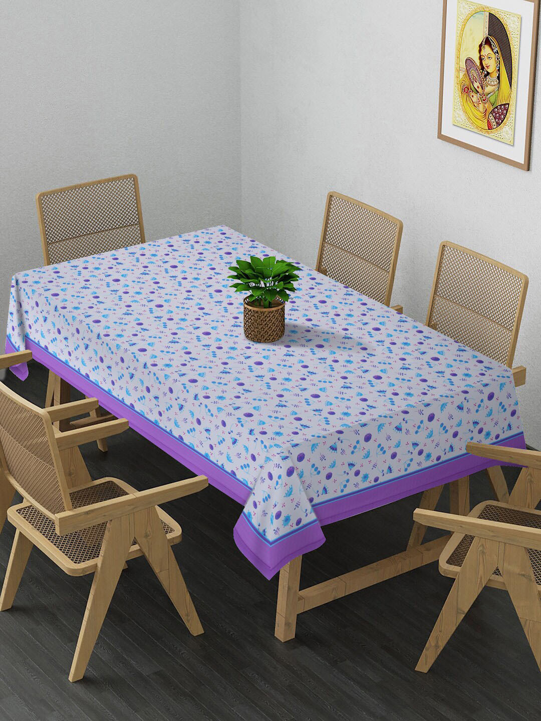 Alina decor Blue & Purple Printed Rectangular 4-Seater Table Cover