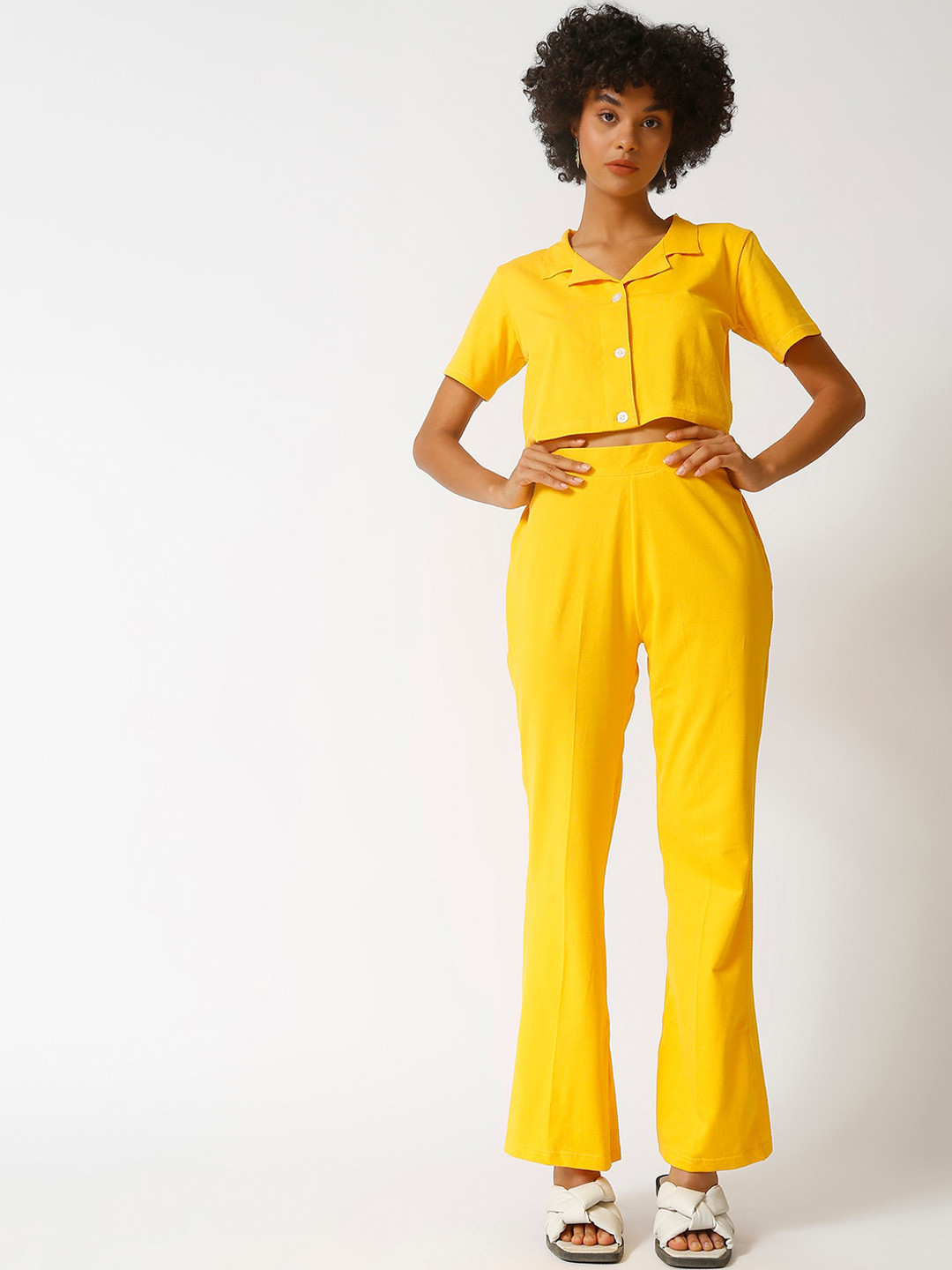 Campus Sutra Women Yellow Top with Trouser Co-Ord Set