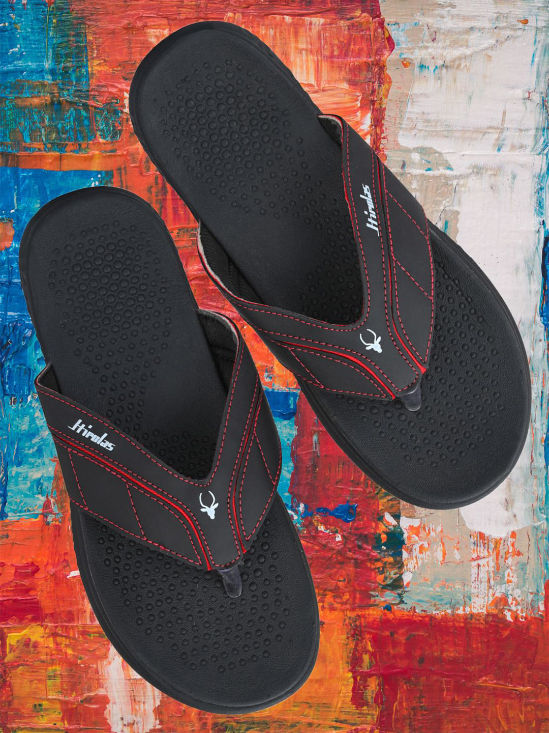 HIROLAS Men Black & Red Thong Flip-Flops