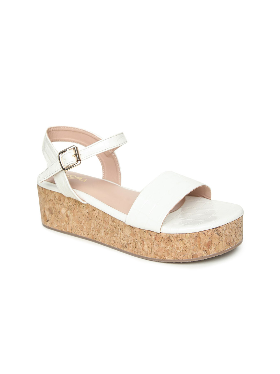 VALIOSAA White Colourblocked Flatform Sandals with Buckles