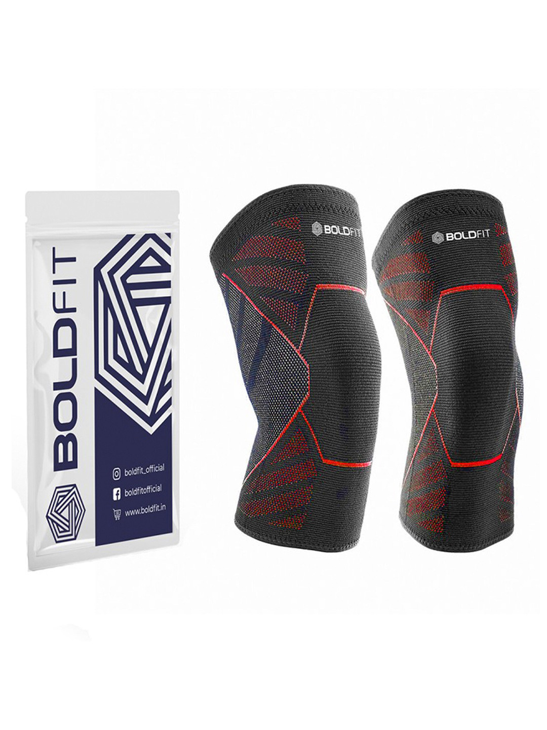 BOLDFIT Black & Red Solid Knee Support Cap