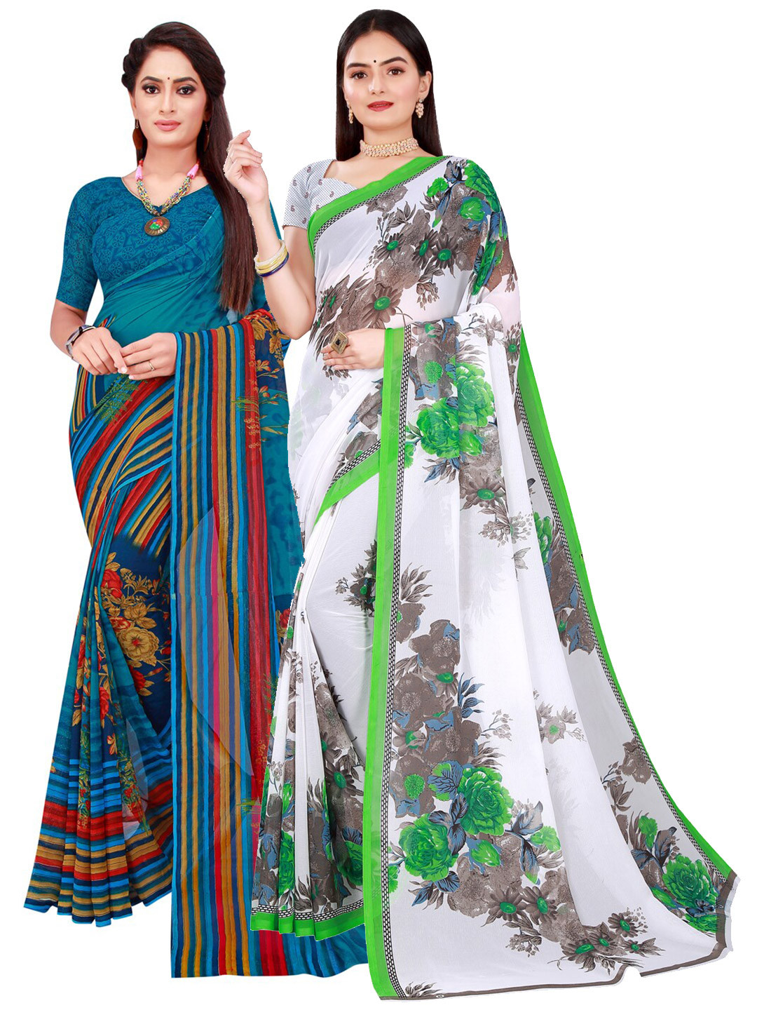 Florence 2 White & Blue Pure Georgette Saree