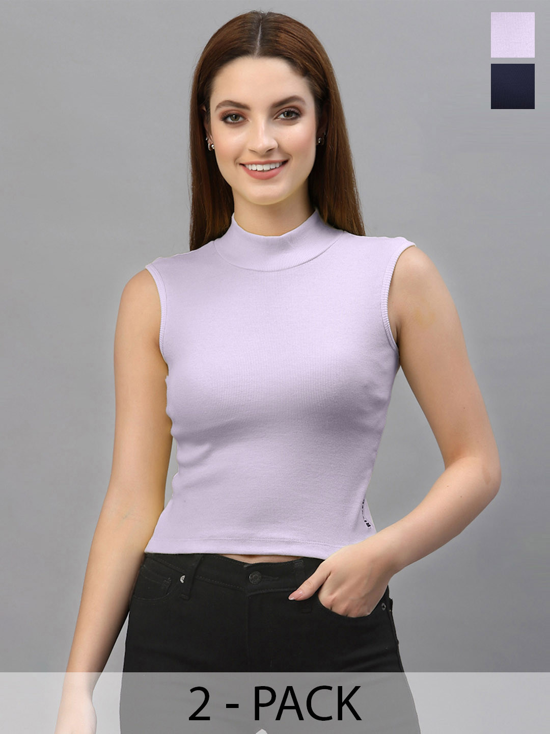 Friskers Pack Of 2 Purple & Brown Fitted Crop Tops
