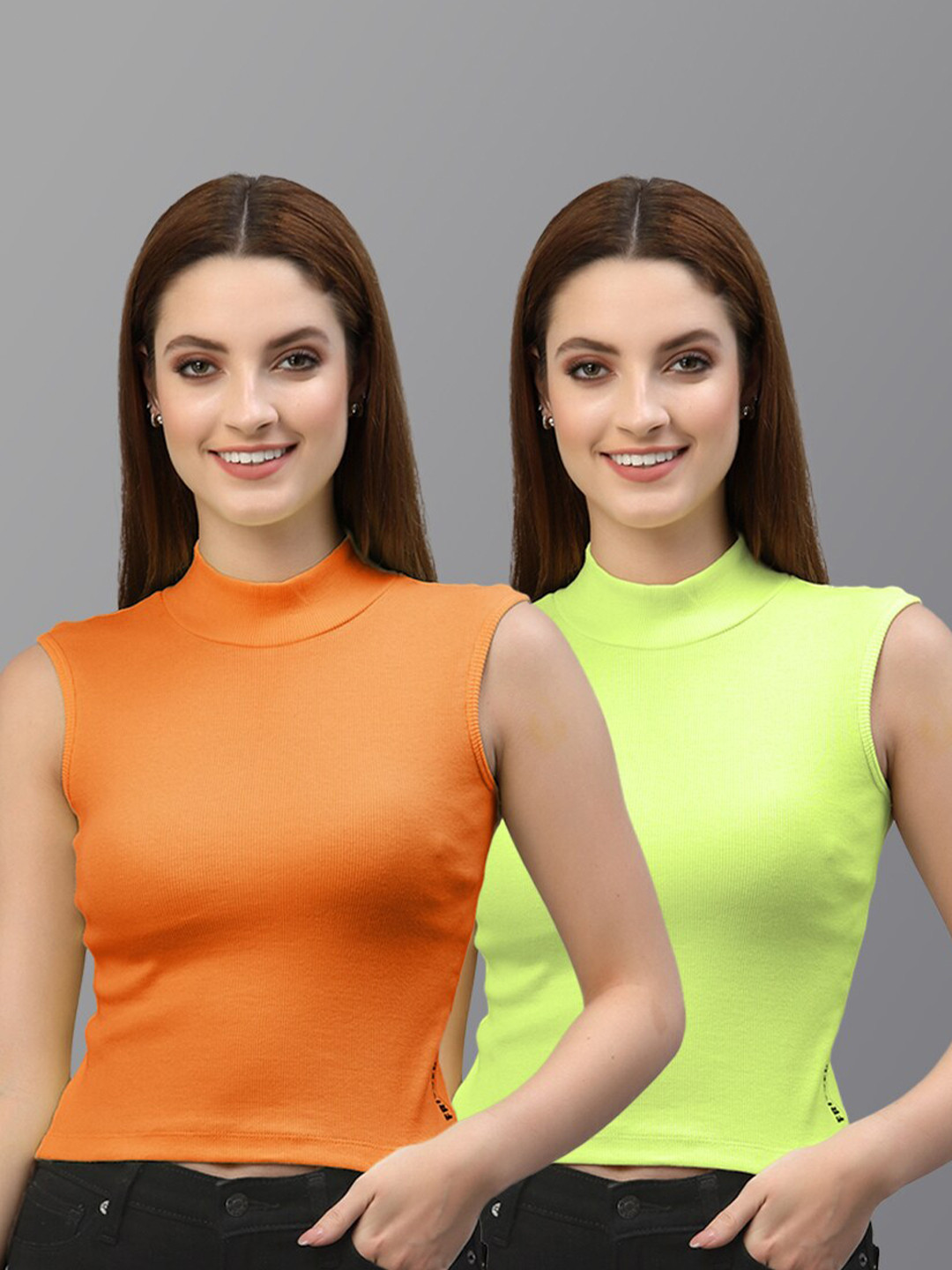 Friskers Orange & Lime Green Set of 2 Cotton Blend Tops