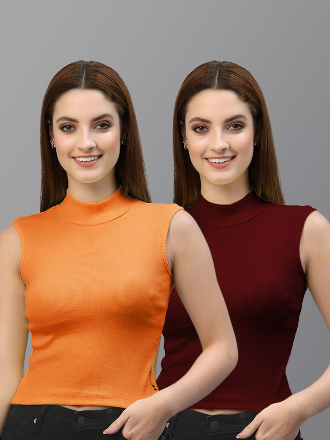 Friskers Orange & Maroon Pack of 2 Crop Tops