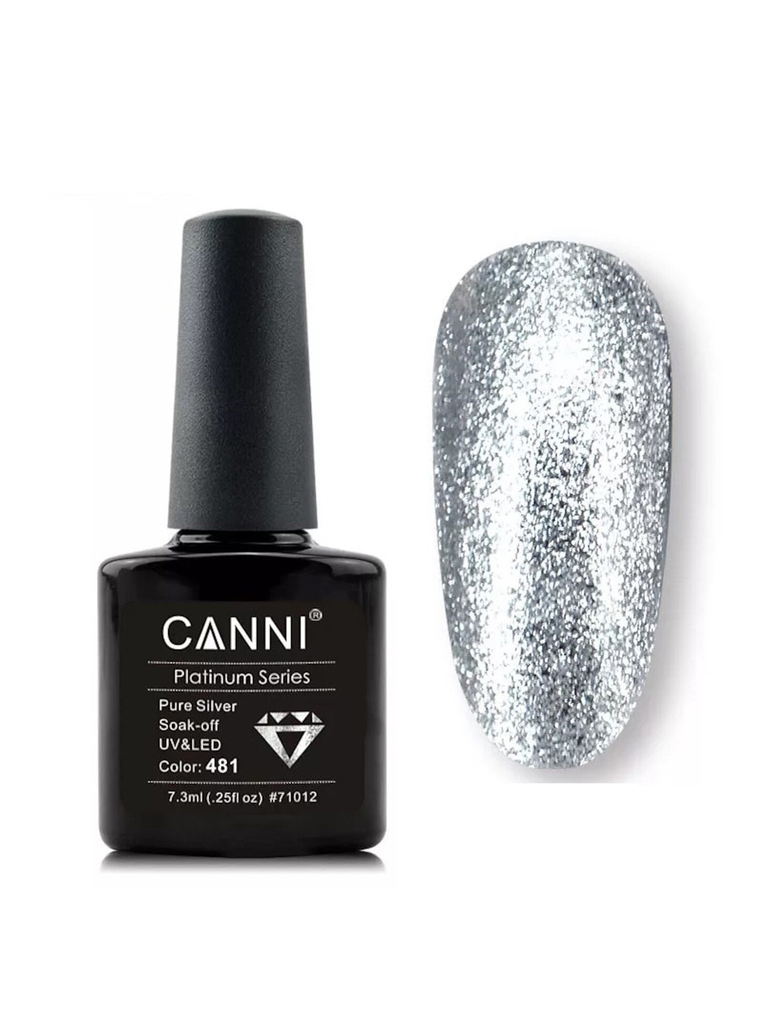 CANNI Platinum Series Soak-Off UV & LED Gel Nail Polish 7.3 ml - Pure Silver 481