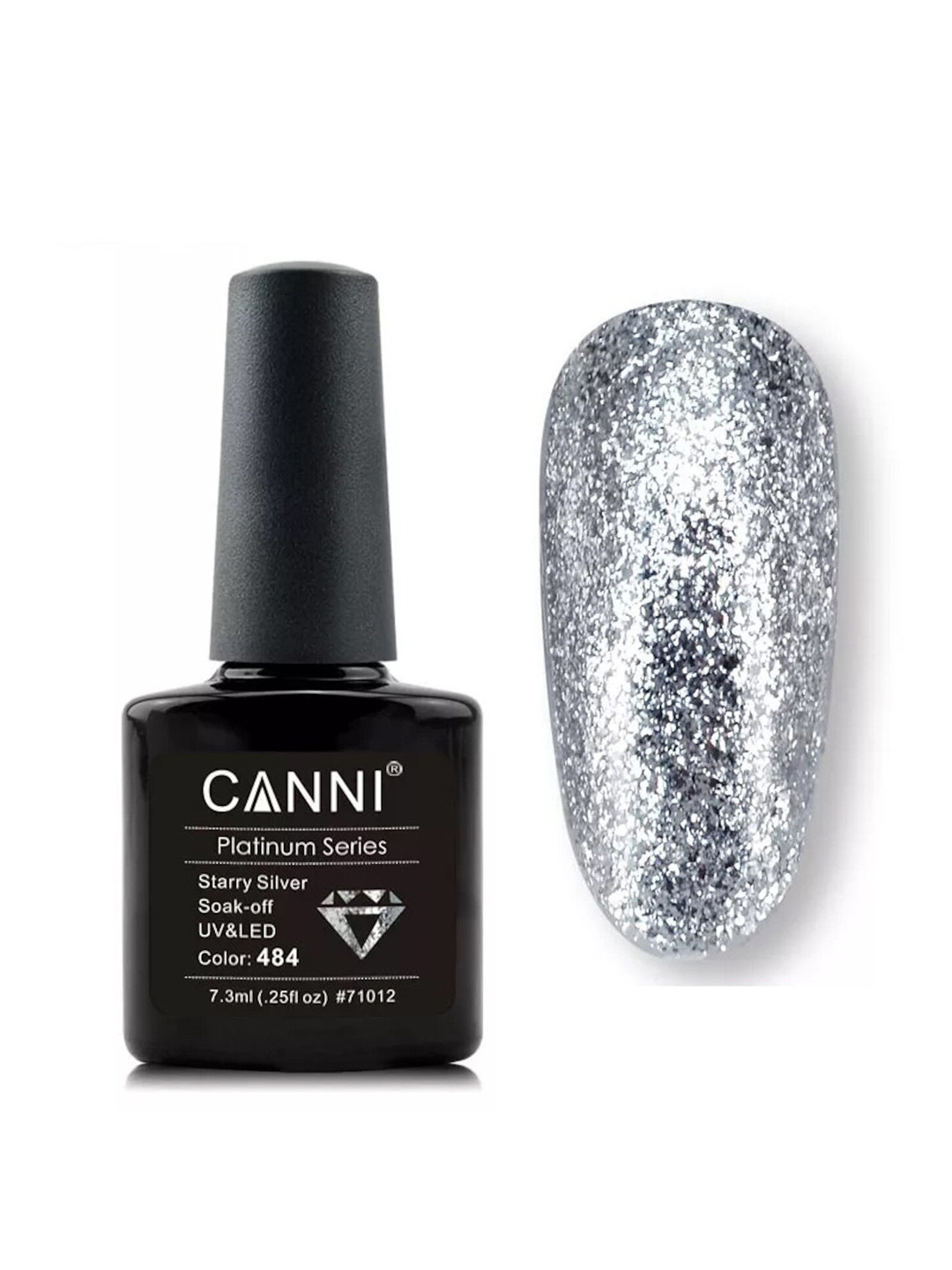 CANNI Platinum Series Soak-Off UV & LED Gel Nail Polish 7.3 ml - Starry Silver 484