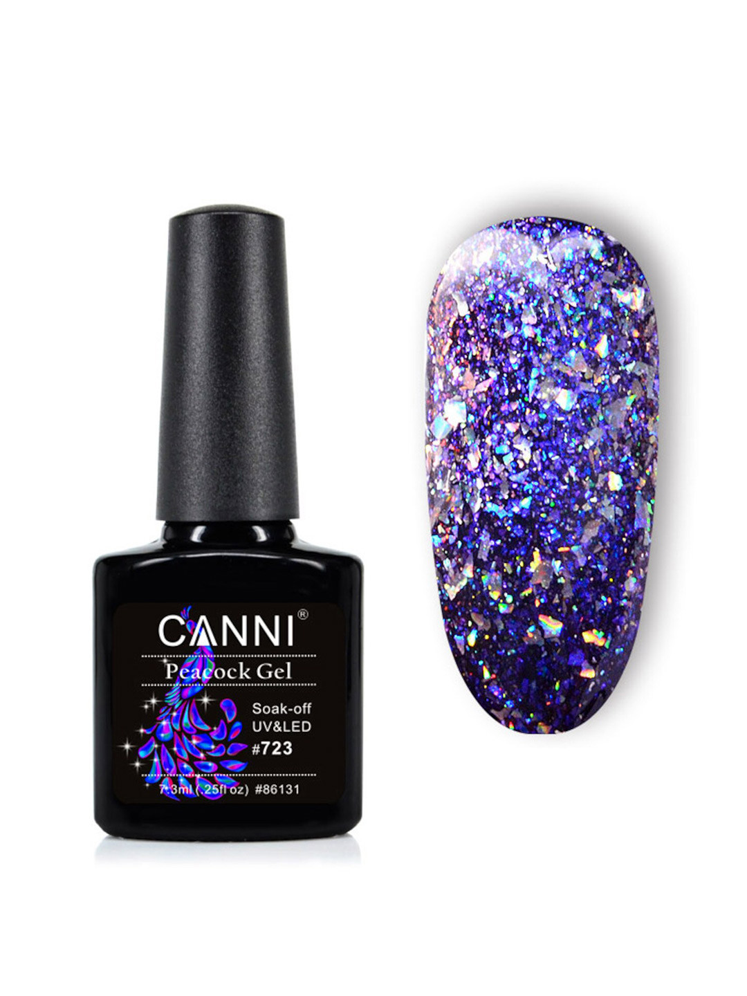 CANNI Peacock Super-Shinning Glitter UV-LED Soak-Off Gel Nail Polish - Shade 723