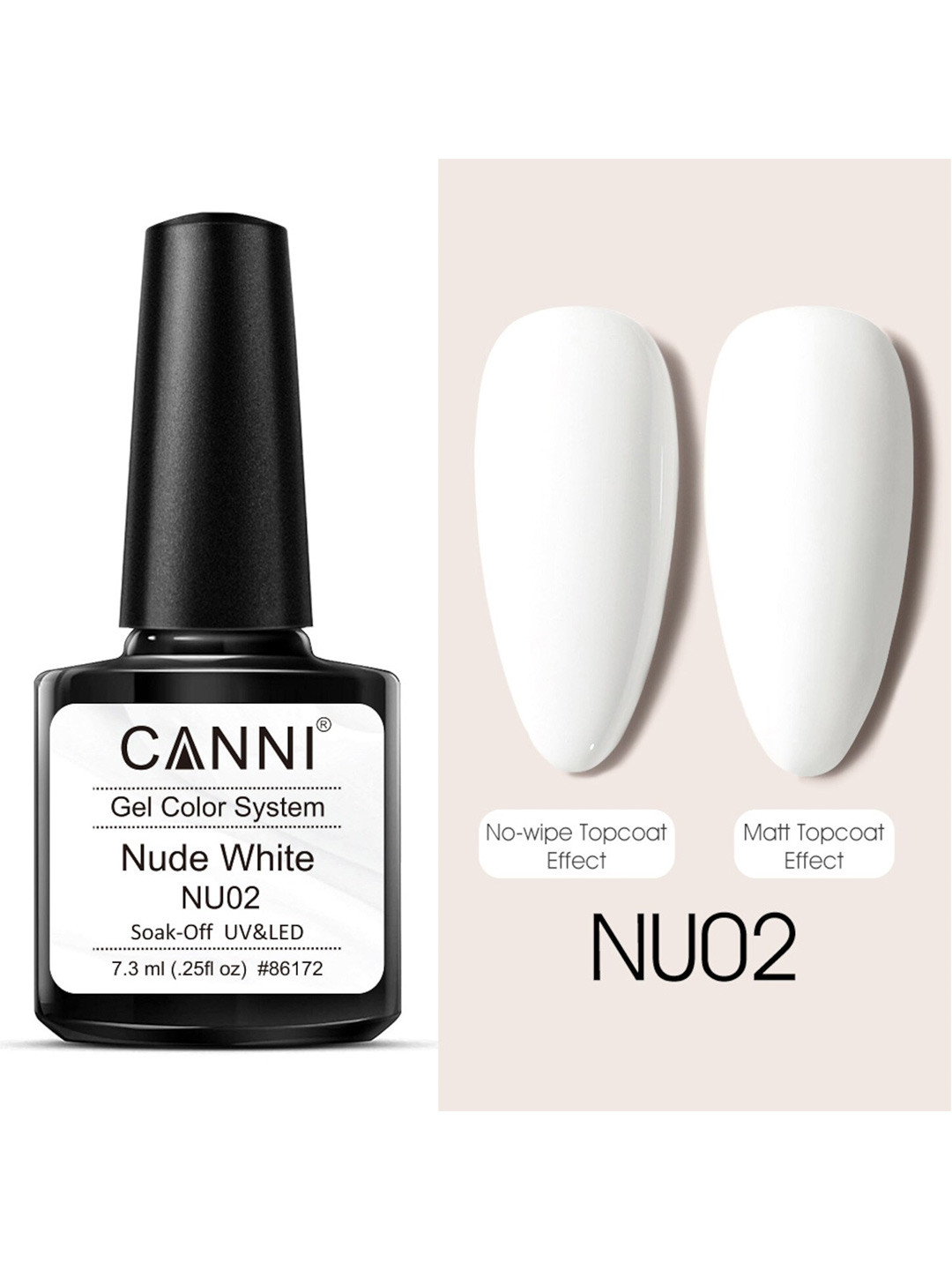 CANNI Nude White UV-LED Soak-Off French Manicure Gel Nail Polish - Shade NU02