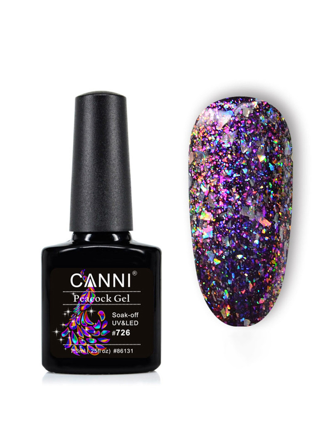 CANNI Peacock Super-Shinning Glitter UV-LED Soak-Off Gel Nail Polish - Shade 726