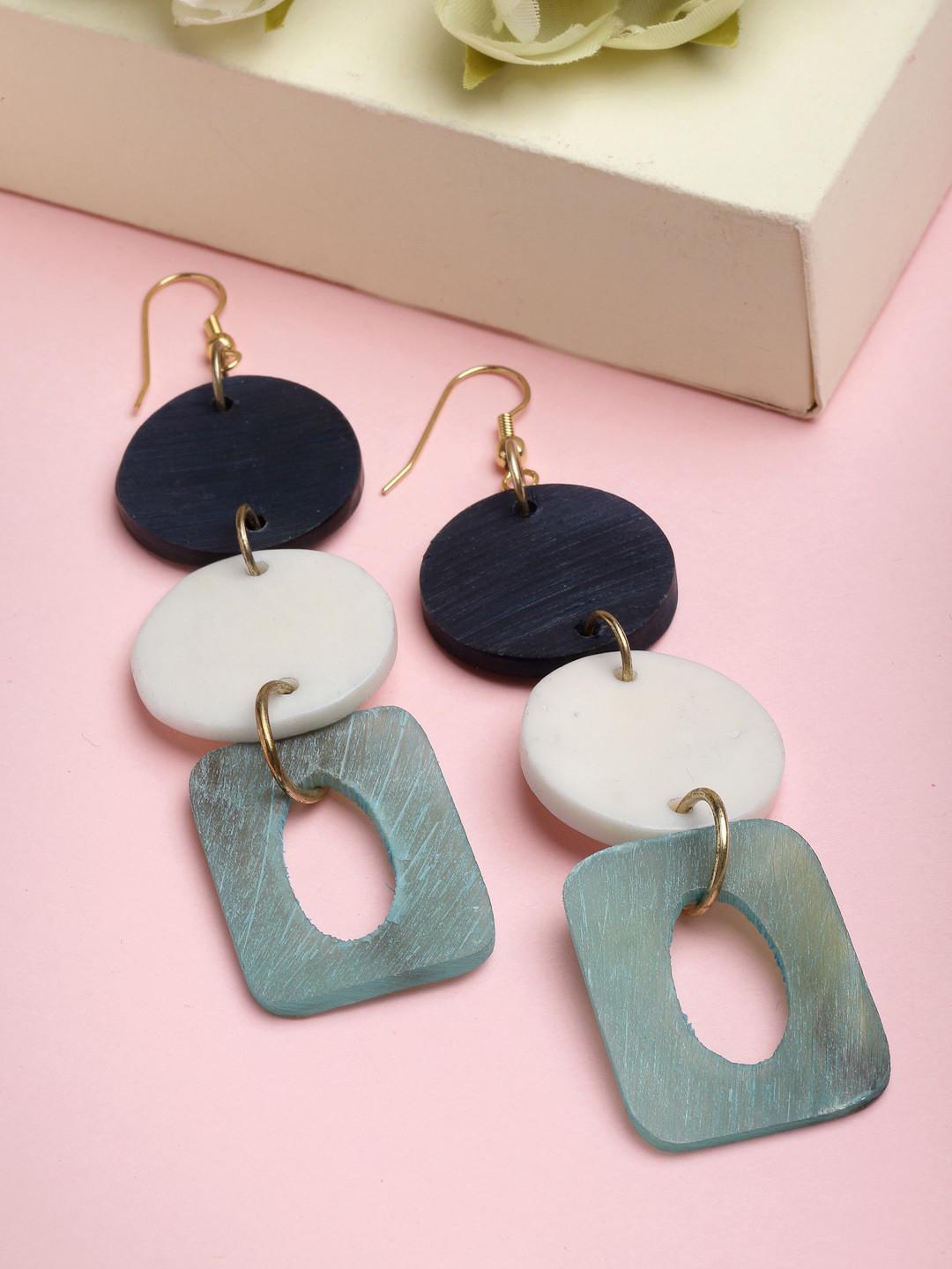 VOGUE PANASH Sea Green & White Circular Drop Earrings