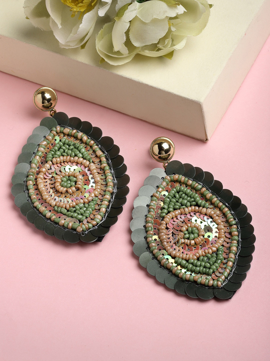 VOGUE PANASH Green Embellished Evil Eye Drop Earrings
