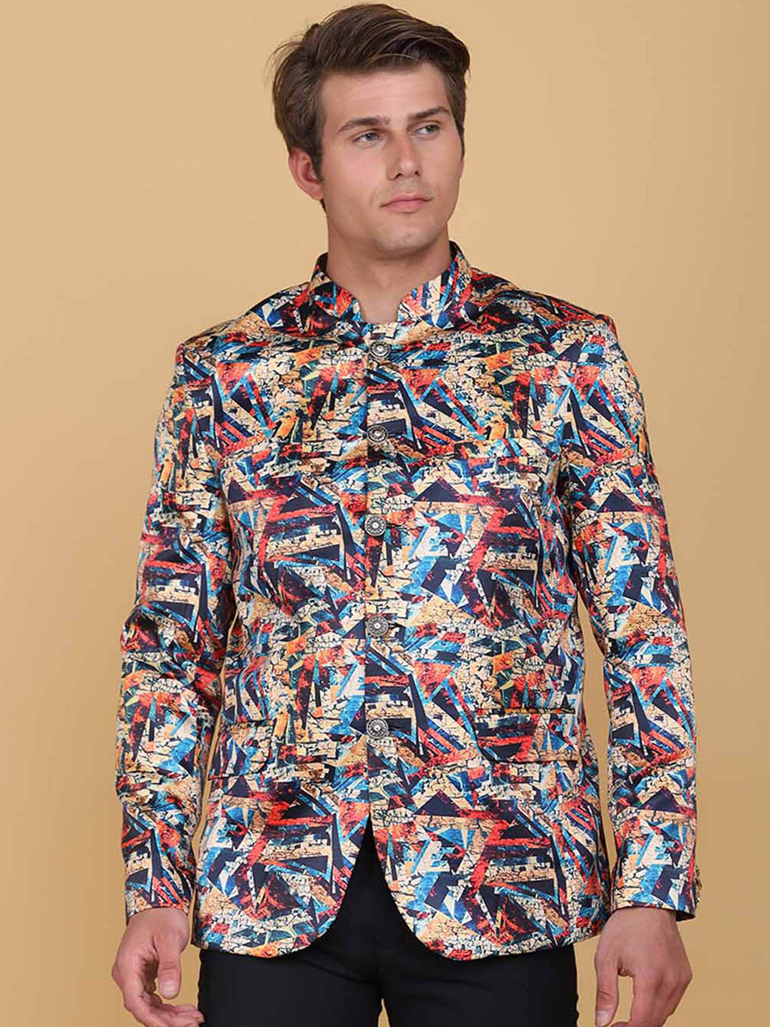 TAHVO Men Multicolored Printed Slim-Fit Single Breasted Tuxedo Blazer
