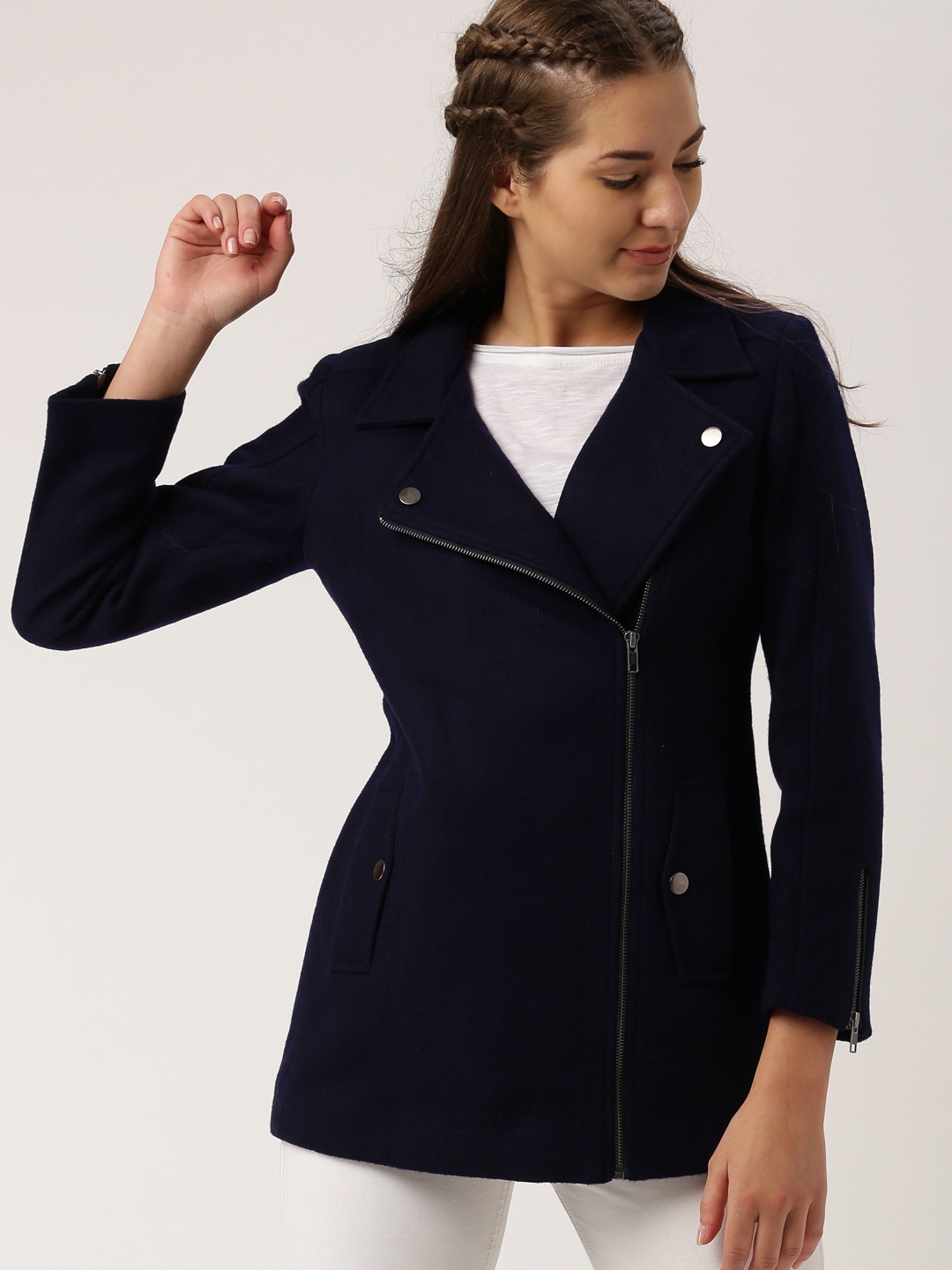 Dressberry Women Navy Blue Coat