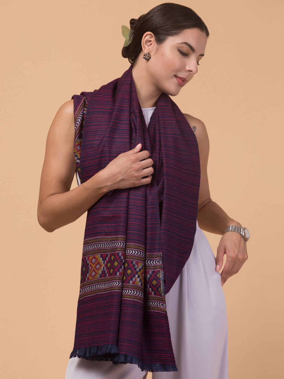 Tweedle Women Purple Woven Design Shawl