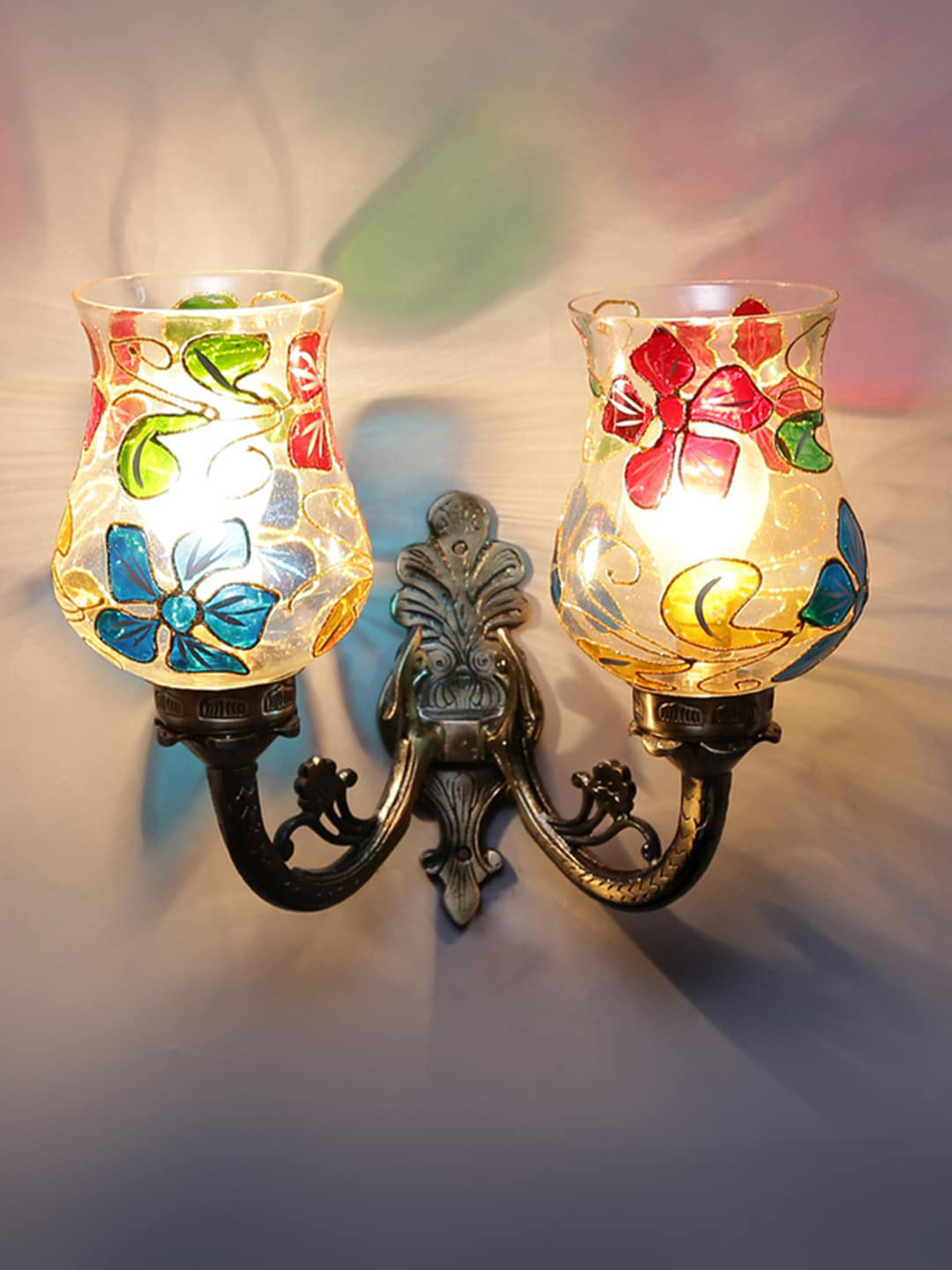 Devansh Transparent & Multicolored Mosaic Glass Double Wall Mounted Wall Lamp