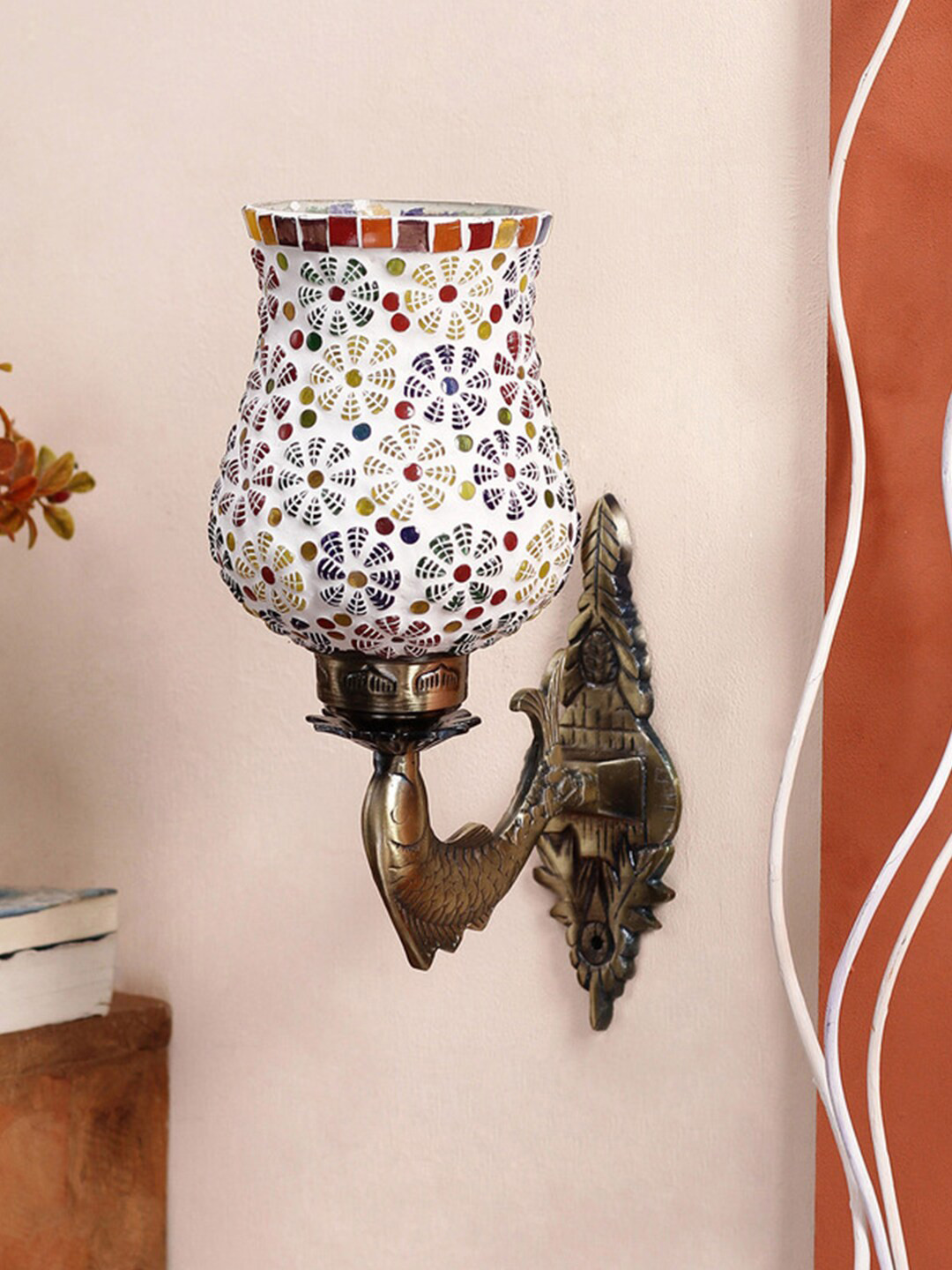 Devansh White Mosaic Glass Antique Wall Lamp