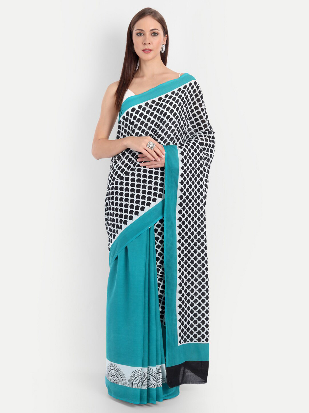 BUTA BUTI Blue & White Pure Cotton Saree